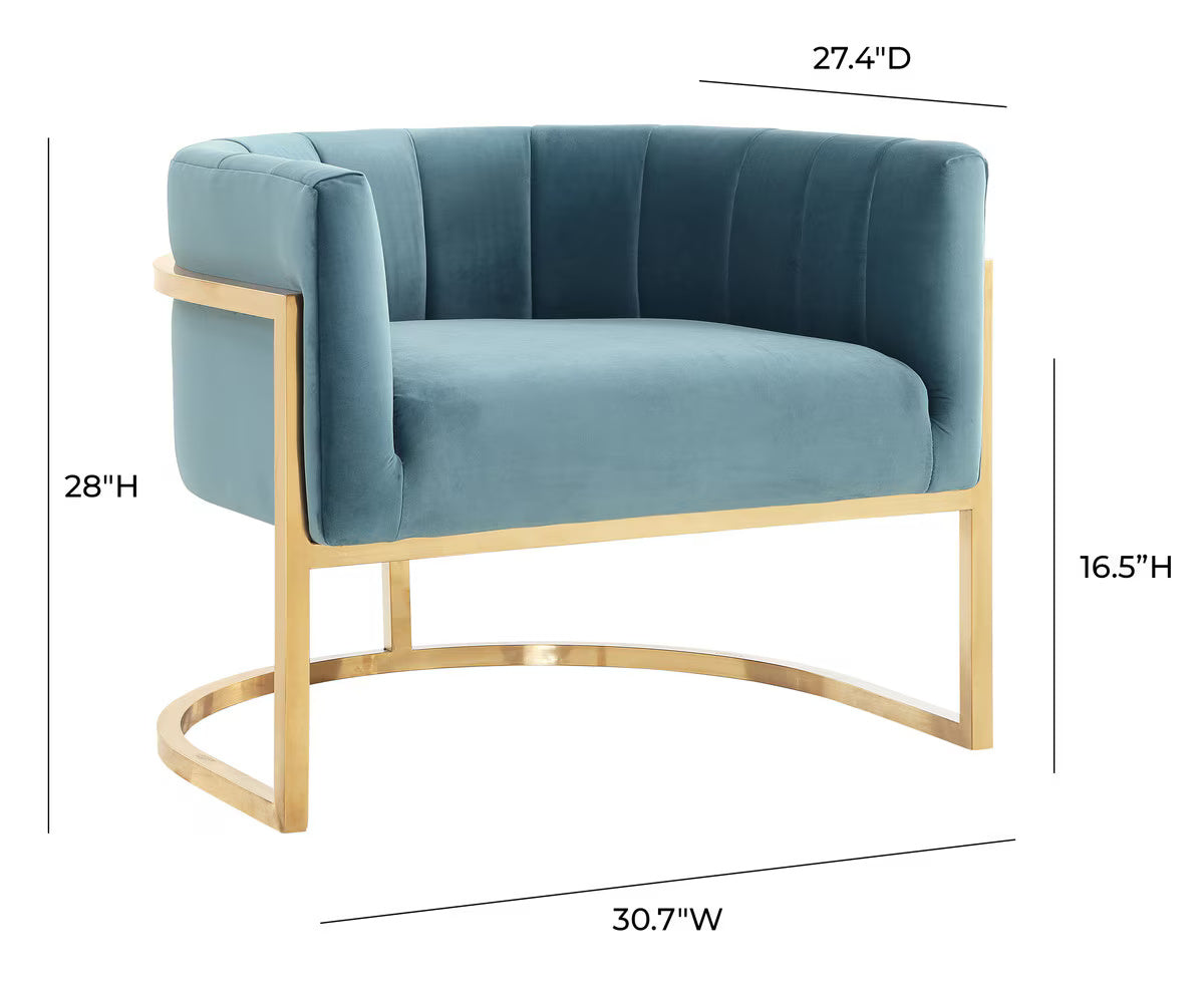 Chaise Magnolia Bleu Mer avec Base Dorée