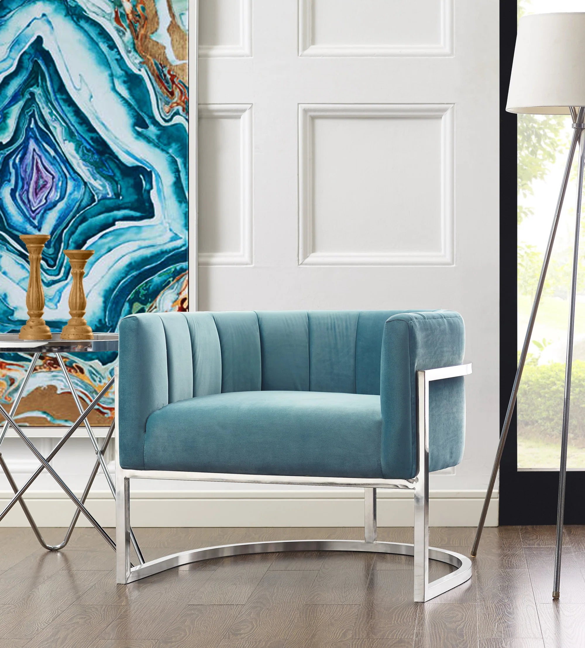 Chaise Magnolia Sea Blue avec base argentée