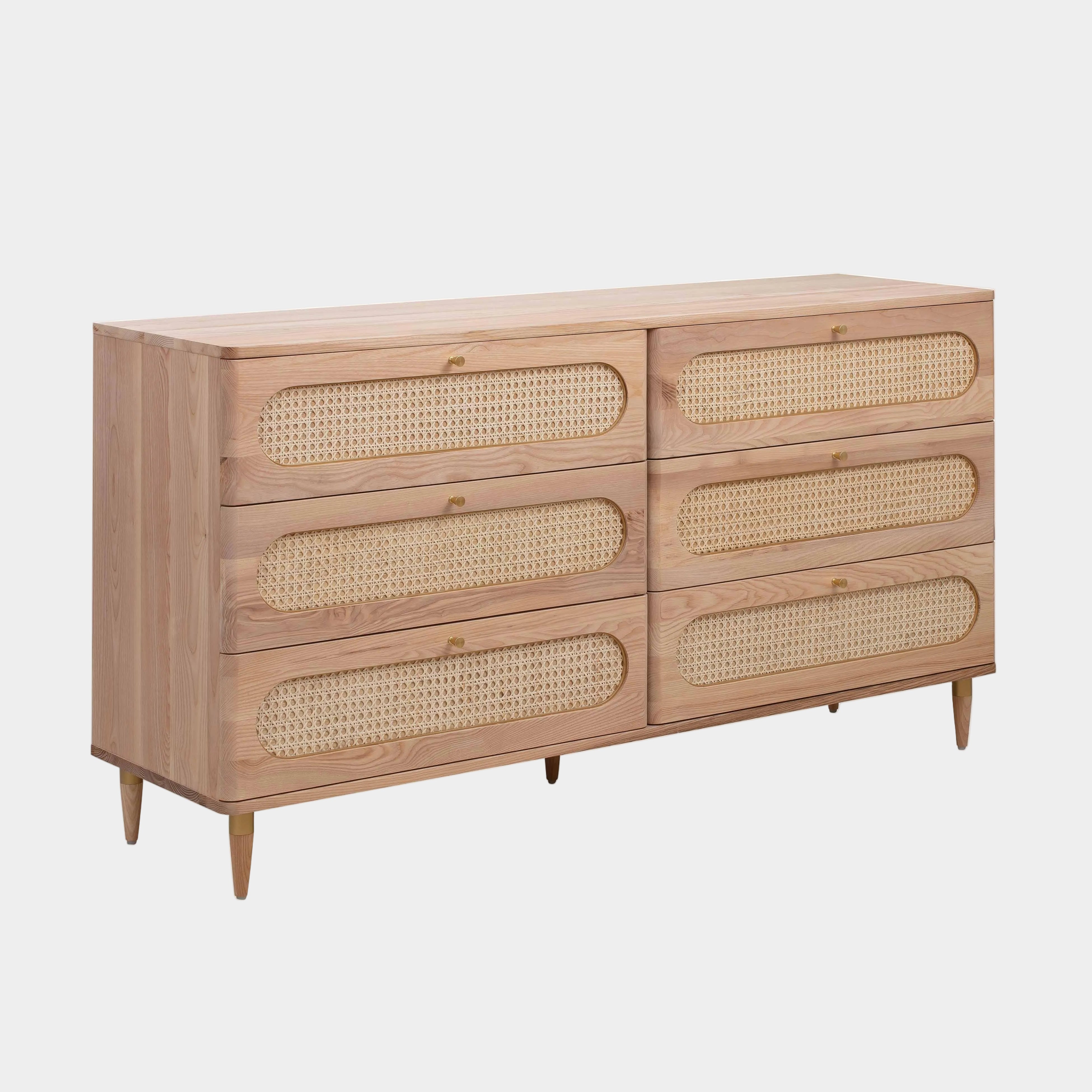 Carmen 63" Natural Ash and Cane 6-Drawer Dresser