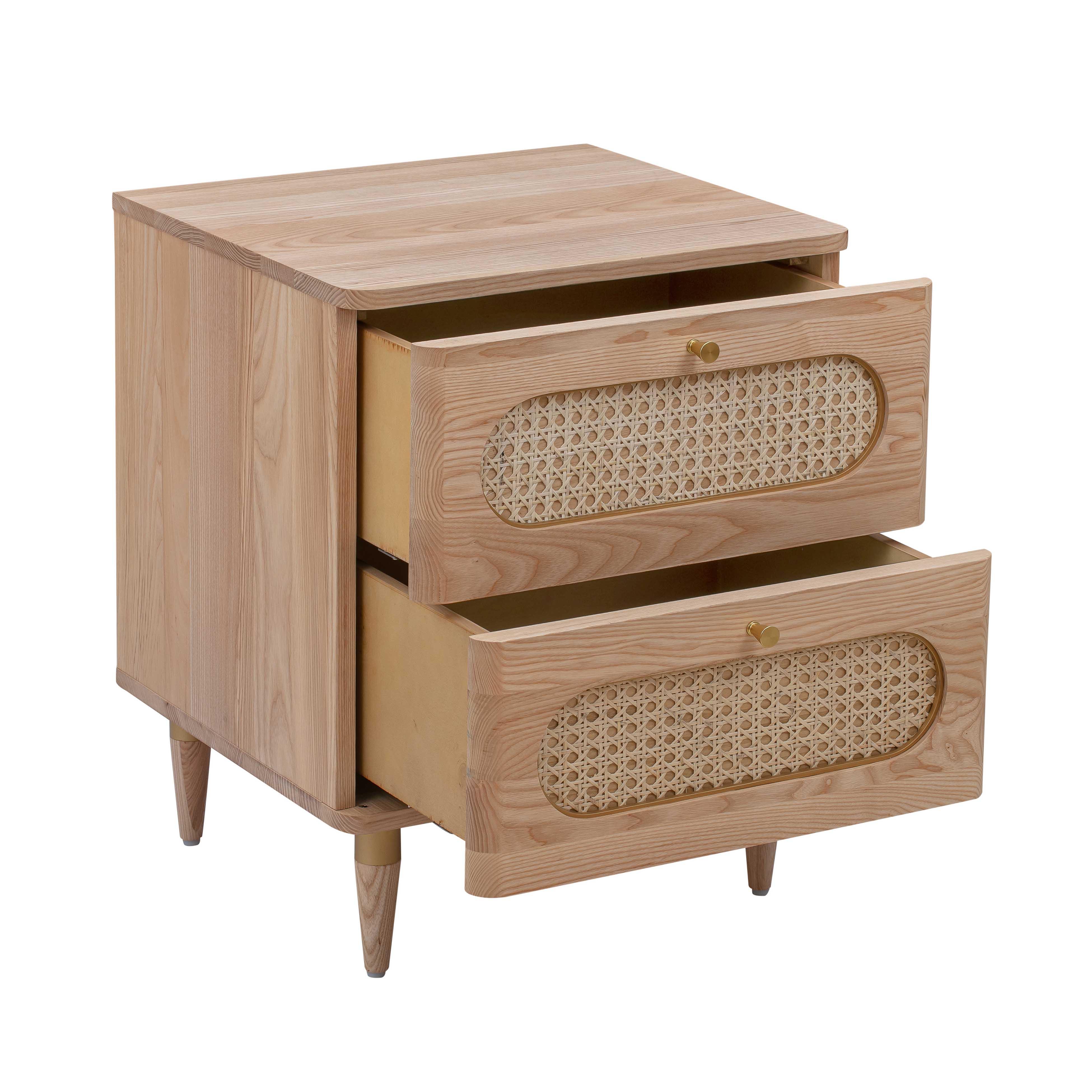 Carmen 19" Natural Ash and Cane 2-Drawer Nightstand