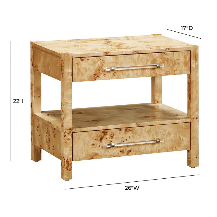 Table de chevet à 2 tiroirs en érable piqué Brandyss