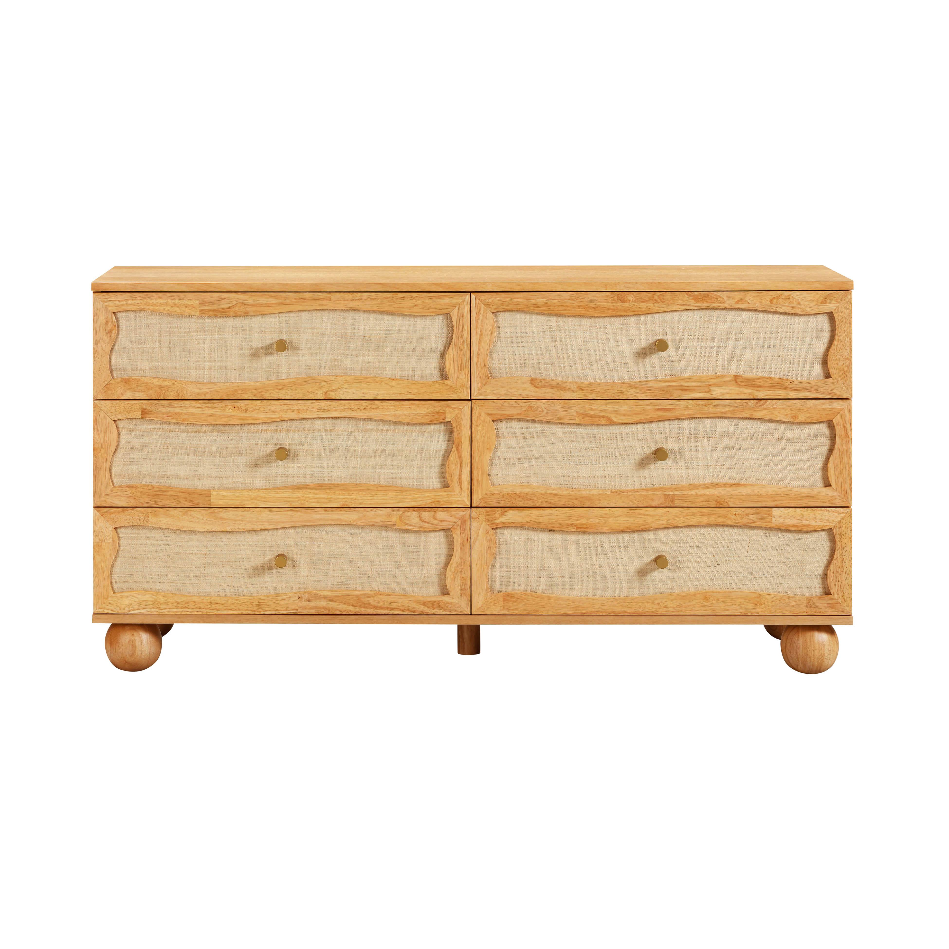 Commode ondulée en bois naturel et rotin Grappa