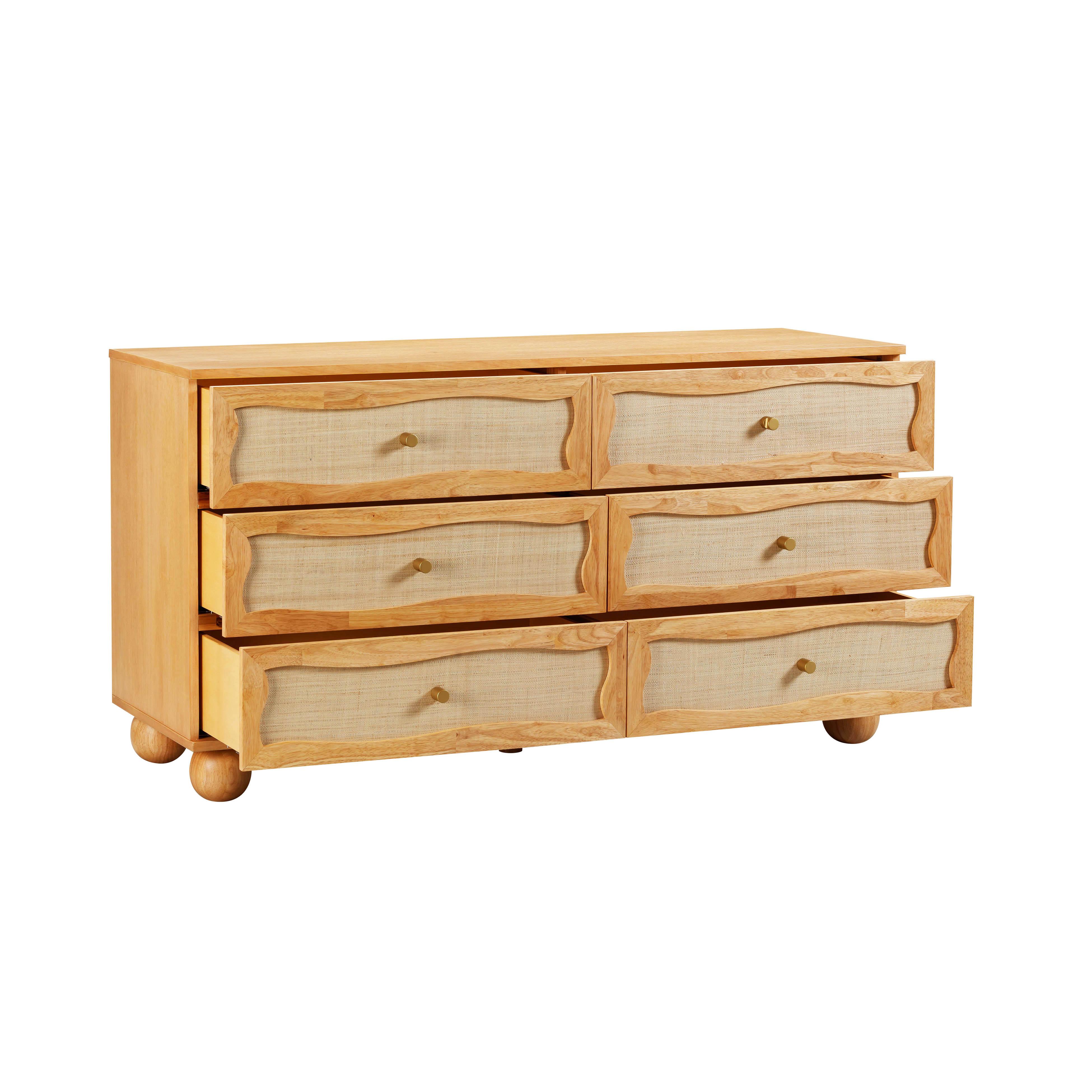 Commode ondulée en bois naturel et rotin Grappa