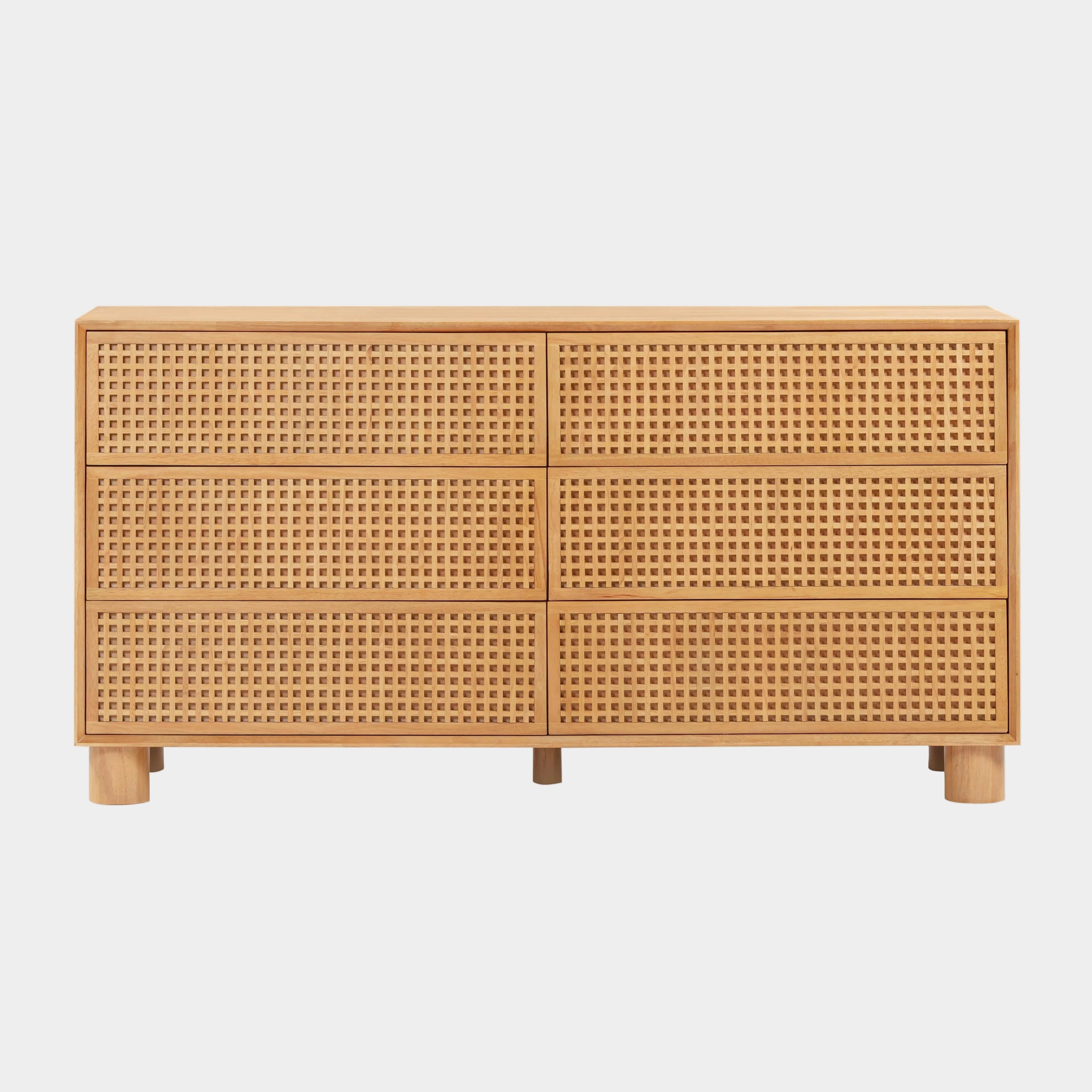 Miles 62" Natural Wood 6-Drawer Dresser