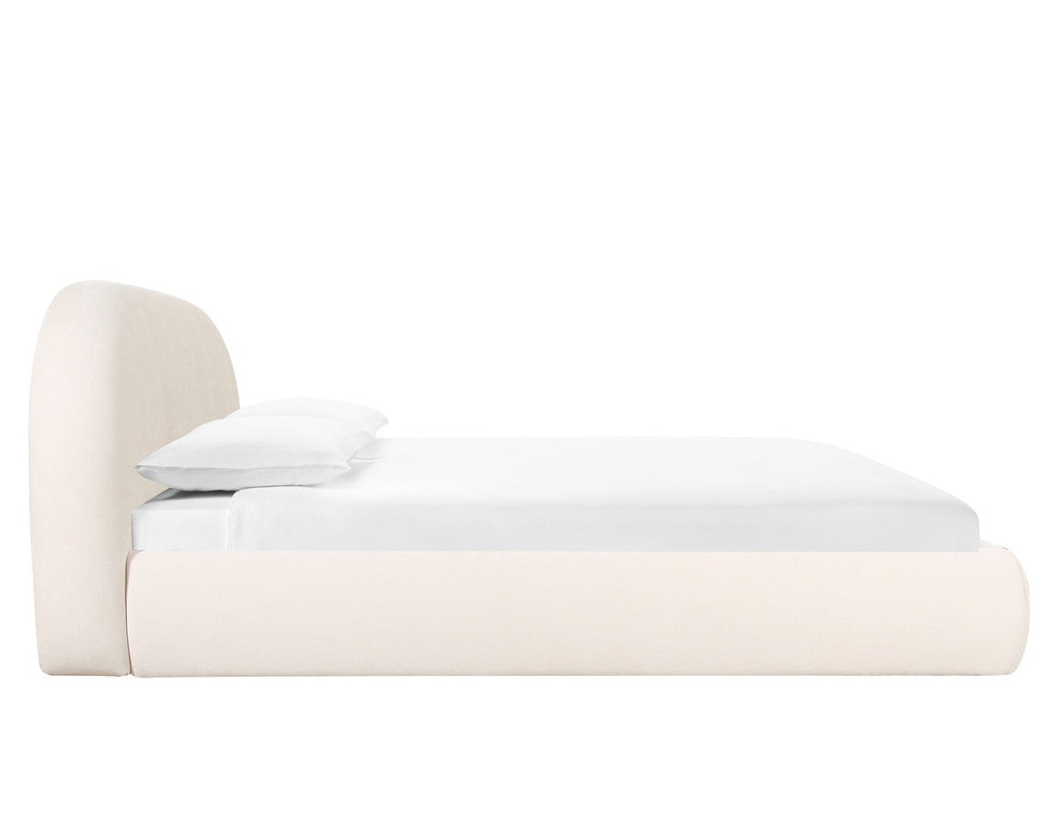Lit en velours texturé crème Bara