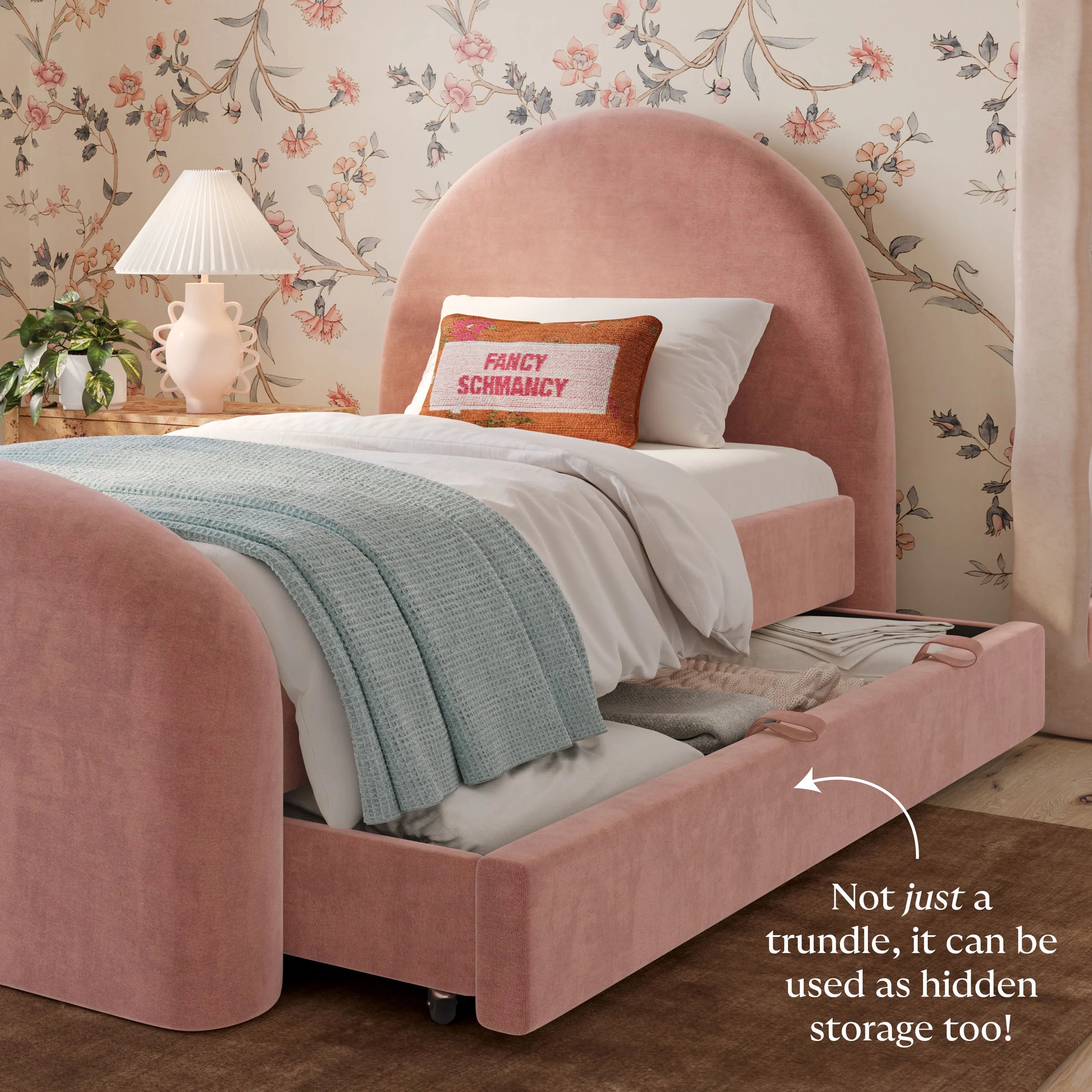 Moon Rose Upcycled Contract-Grade Chenille Twin Trundle Bed