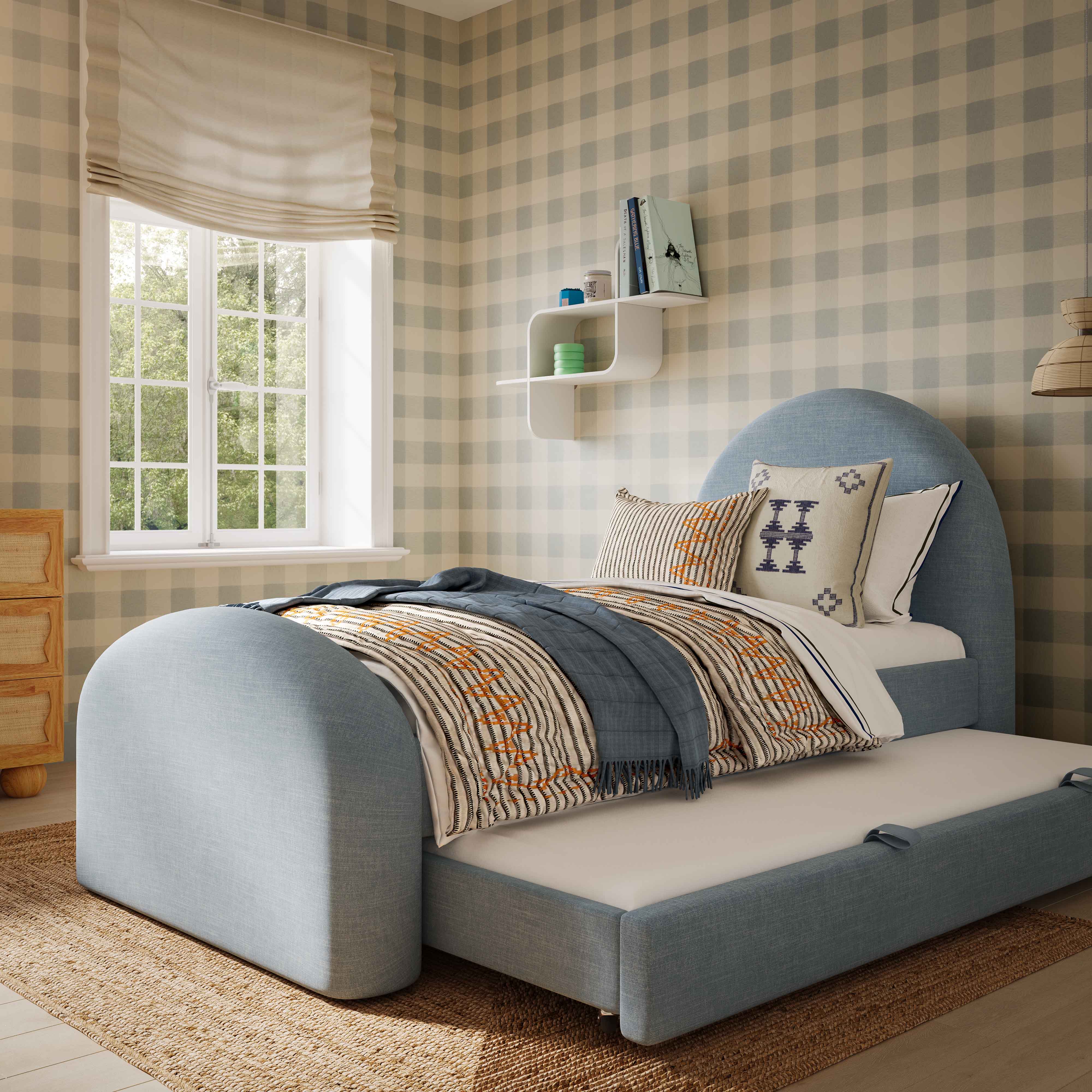 Moon Chambray Blue Performance Chenille Twin Trundle Bed