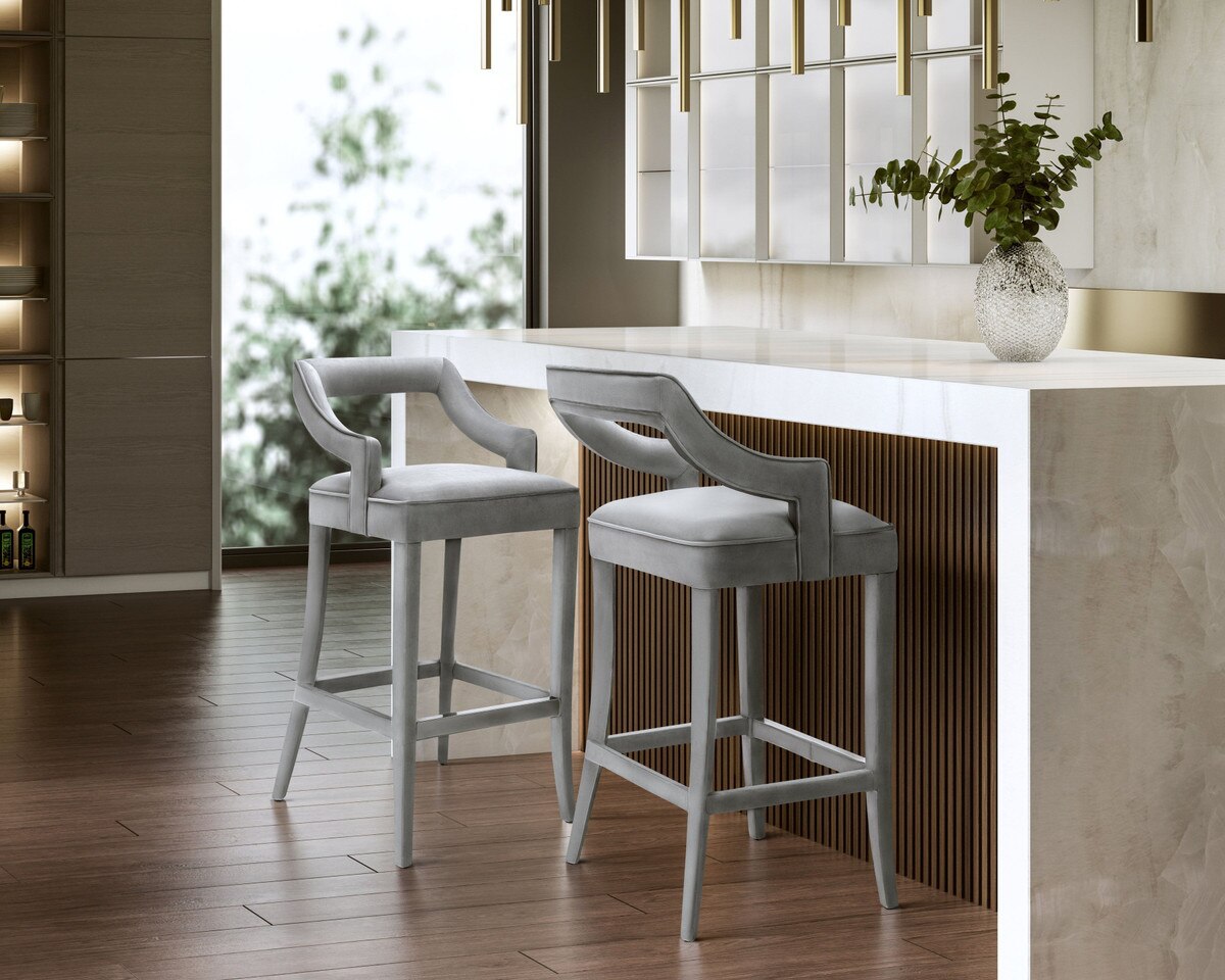 Tabouret de bar en velours gris Tiffany