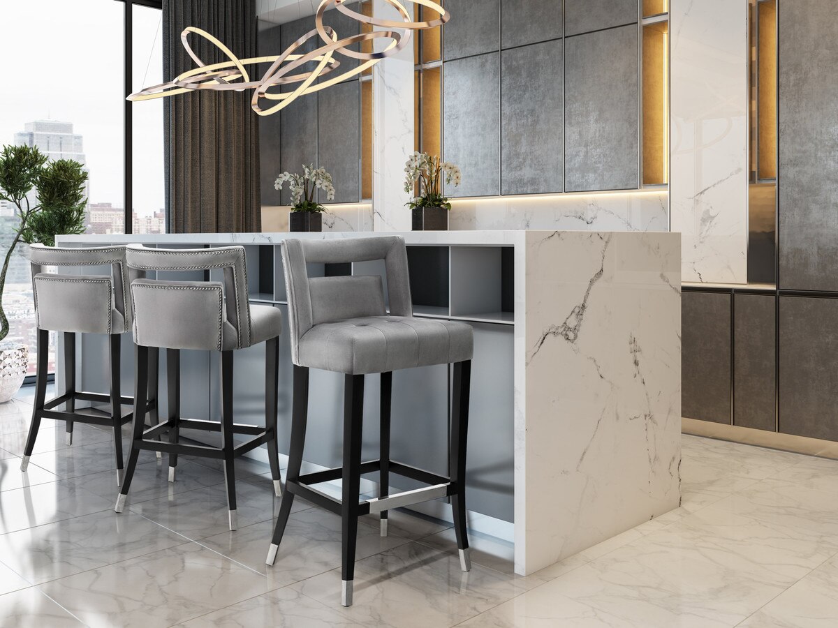 Tabouret de bar en velours gris Hart