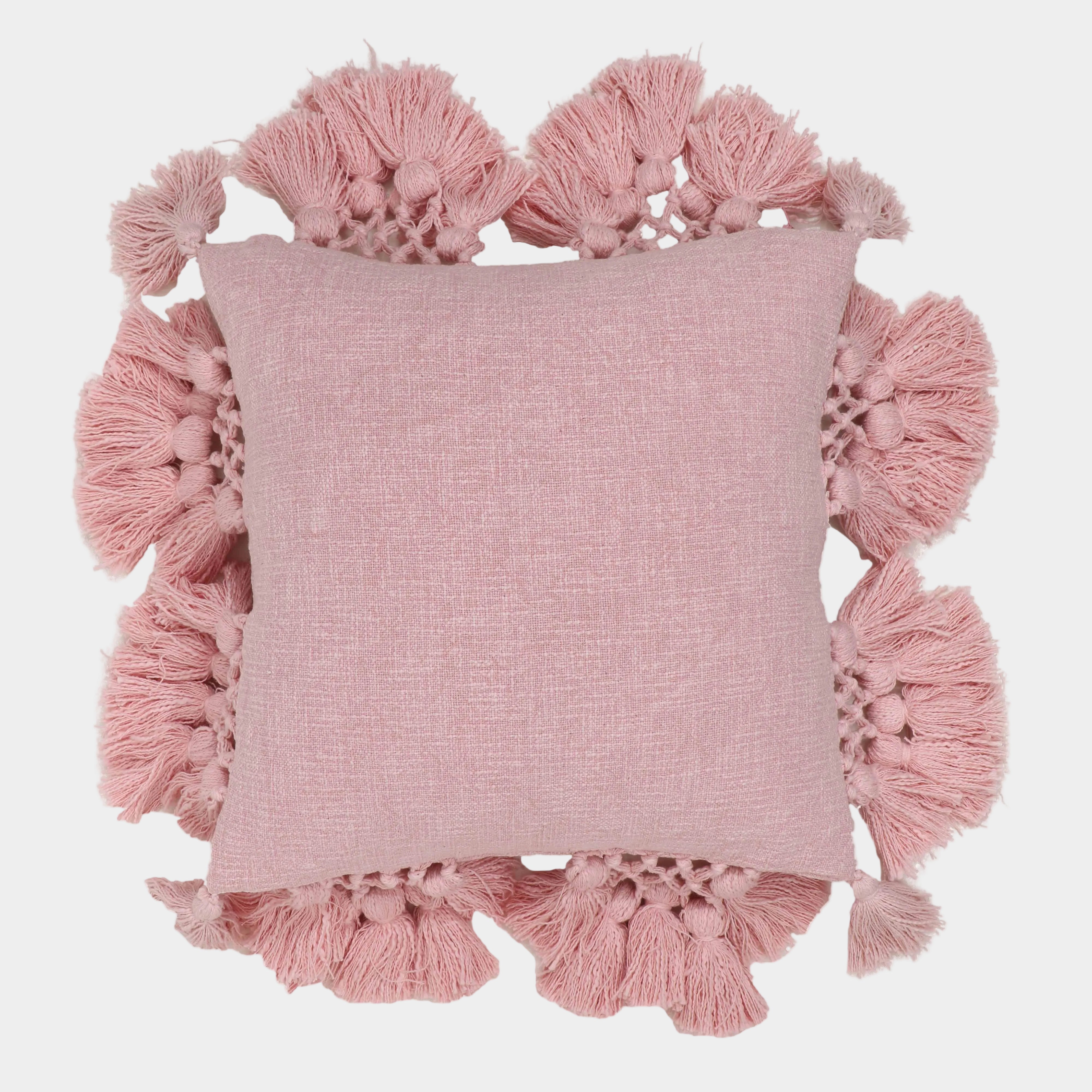 Stone 21" Washed Cotton Tasseled Square Throw Pillow Cover