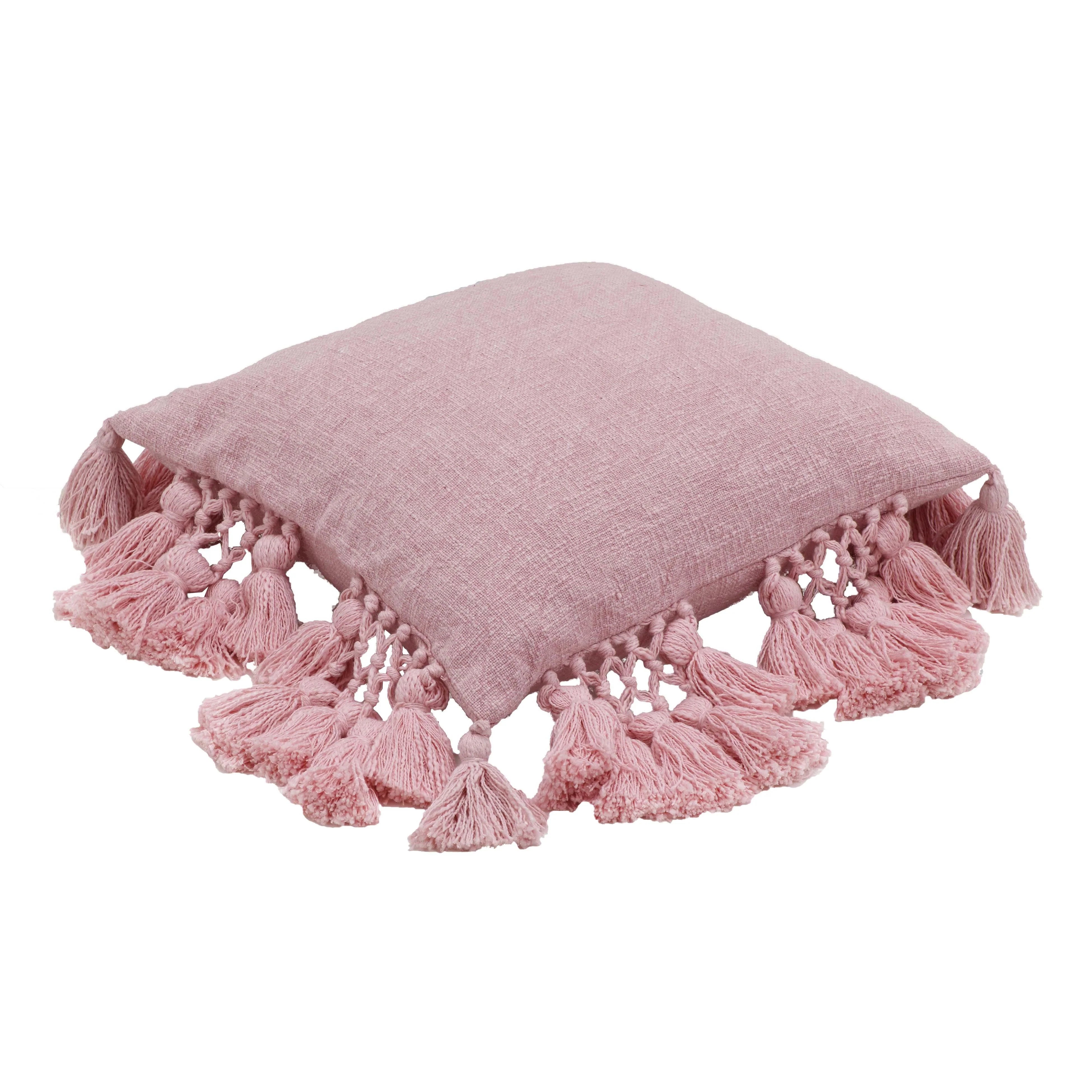 Stone 21" Washed Cotton Tasseled Square Throw Pillow Cover