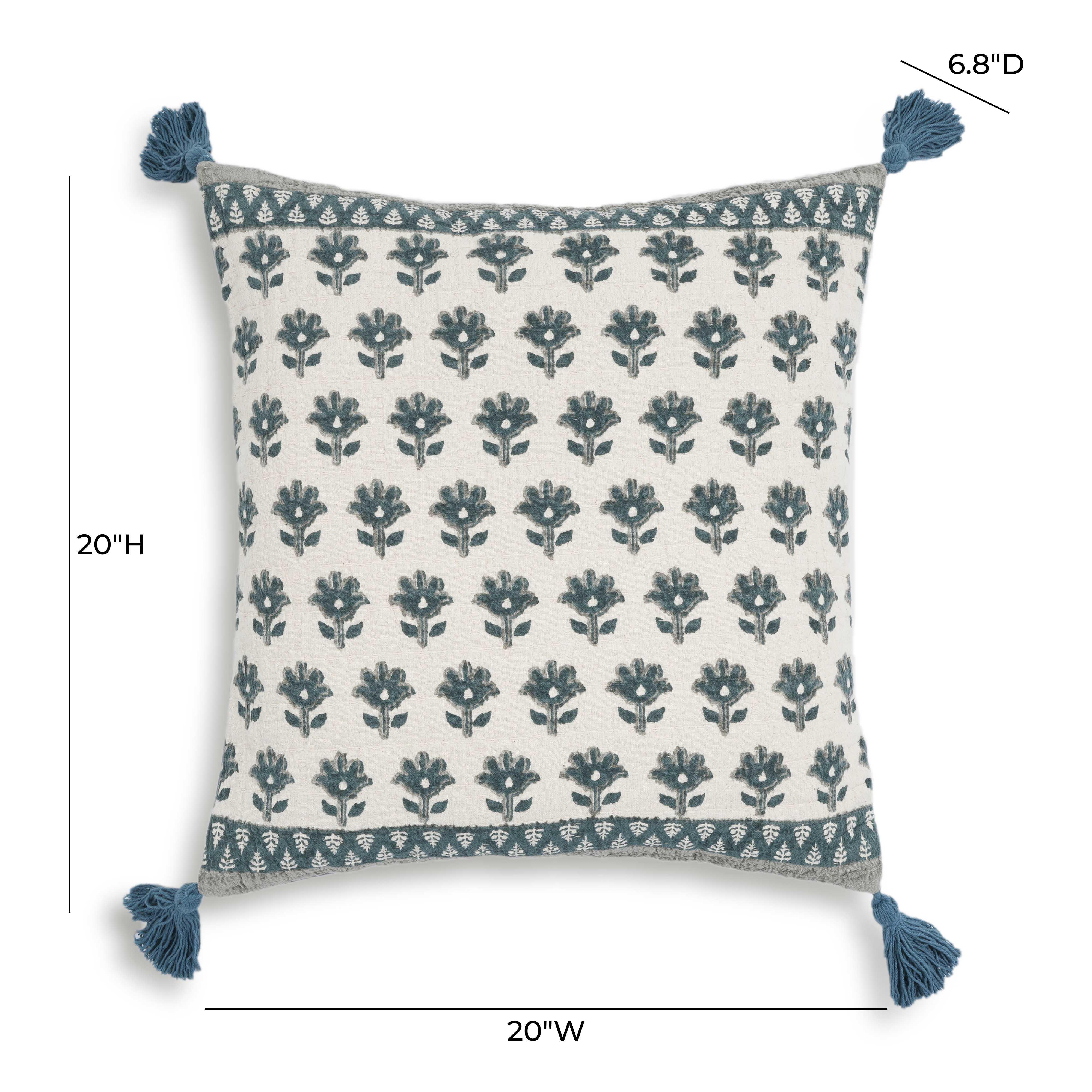 Blossom 20" Printed Cotton Tassel Throw Pillow Cover