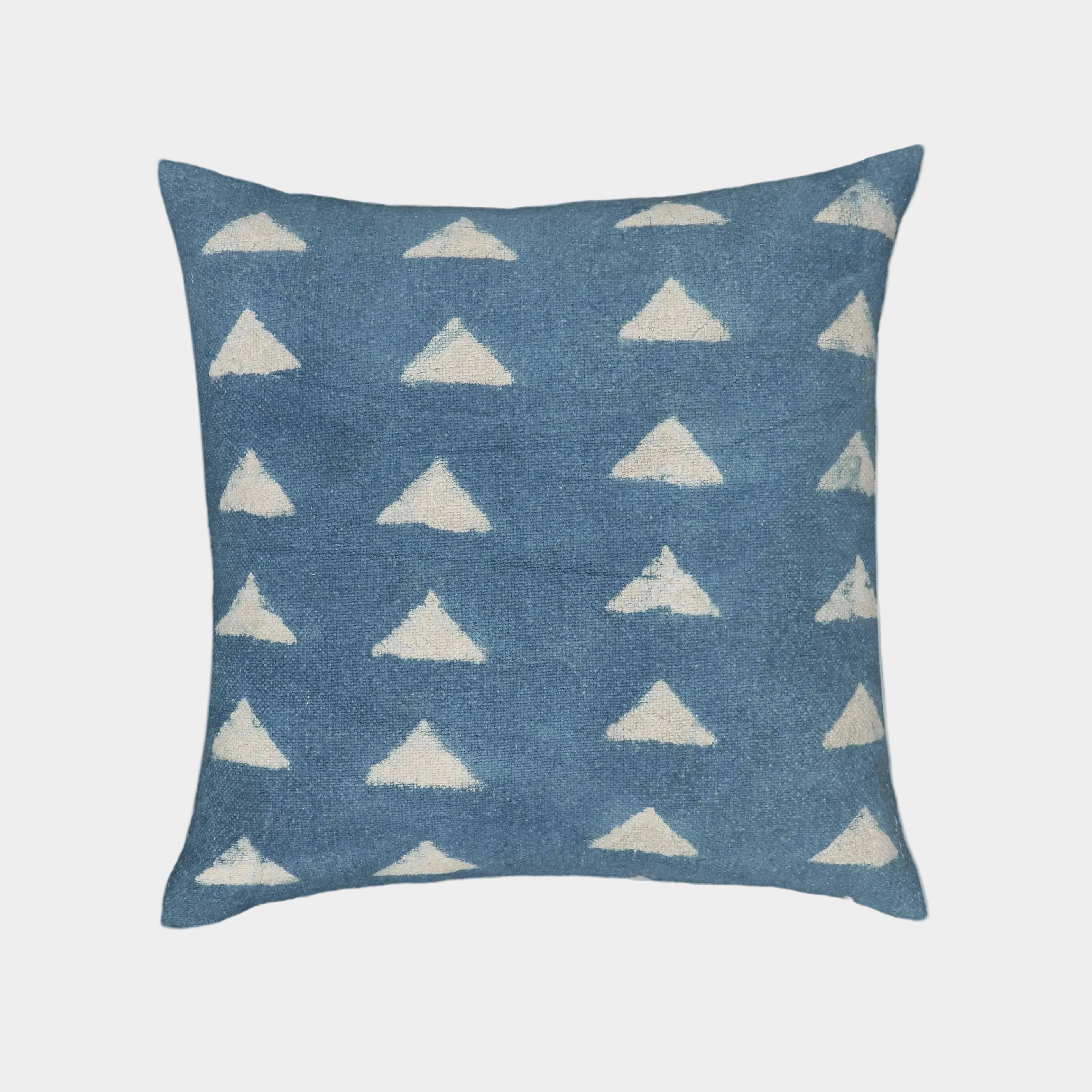 Indigo Triangles 20" Cotton Square Throw Pillow Cover