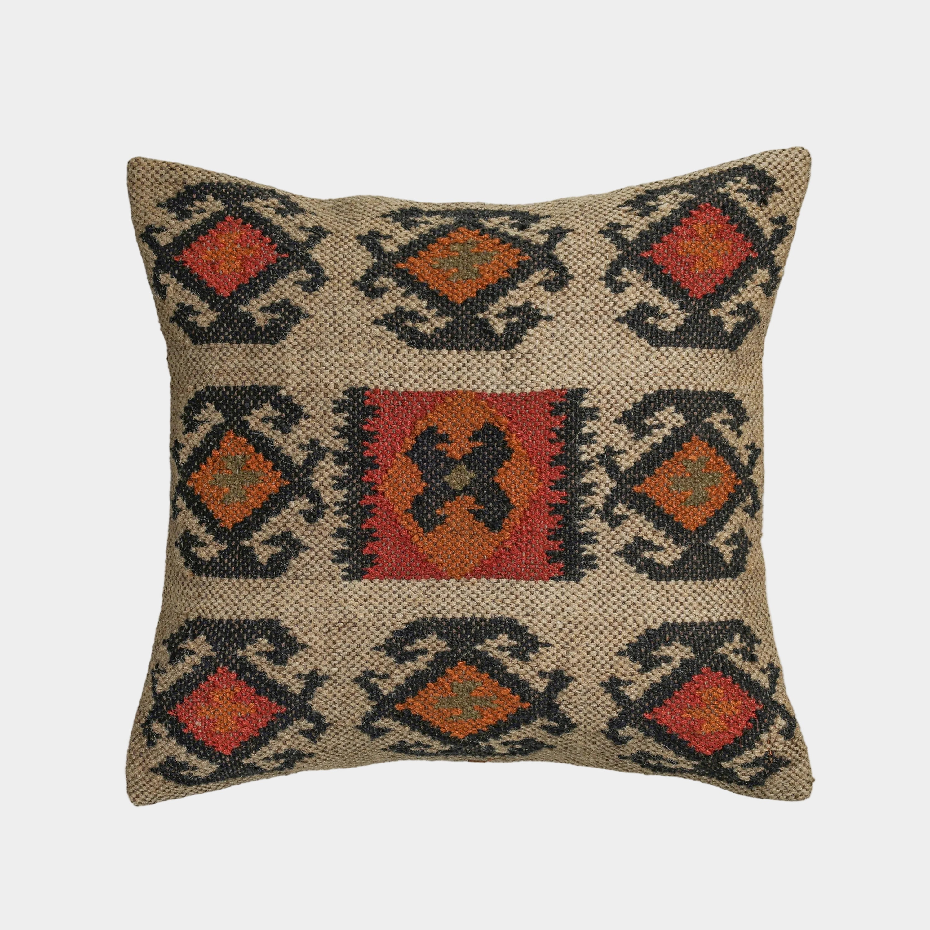 Terra 20" Square Wool and Jute Kilim Throw Pillow