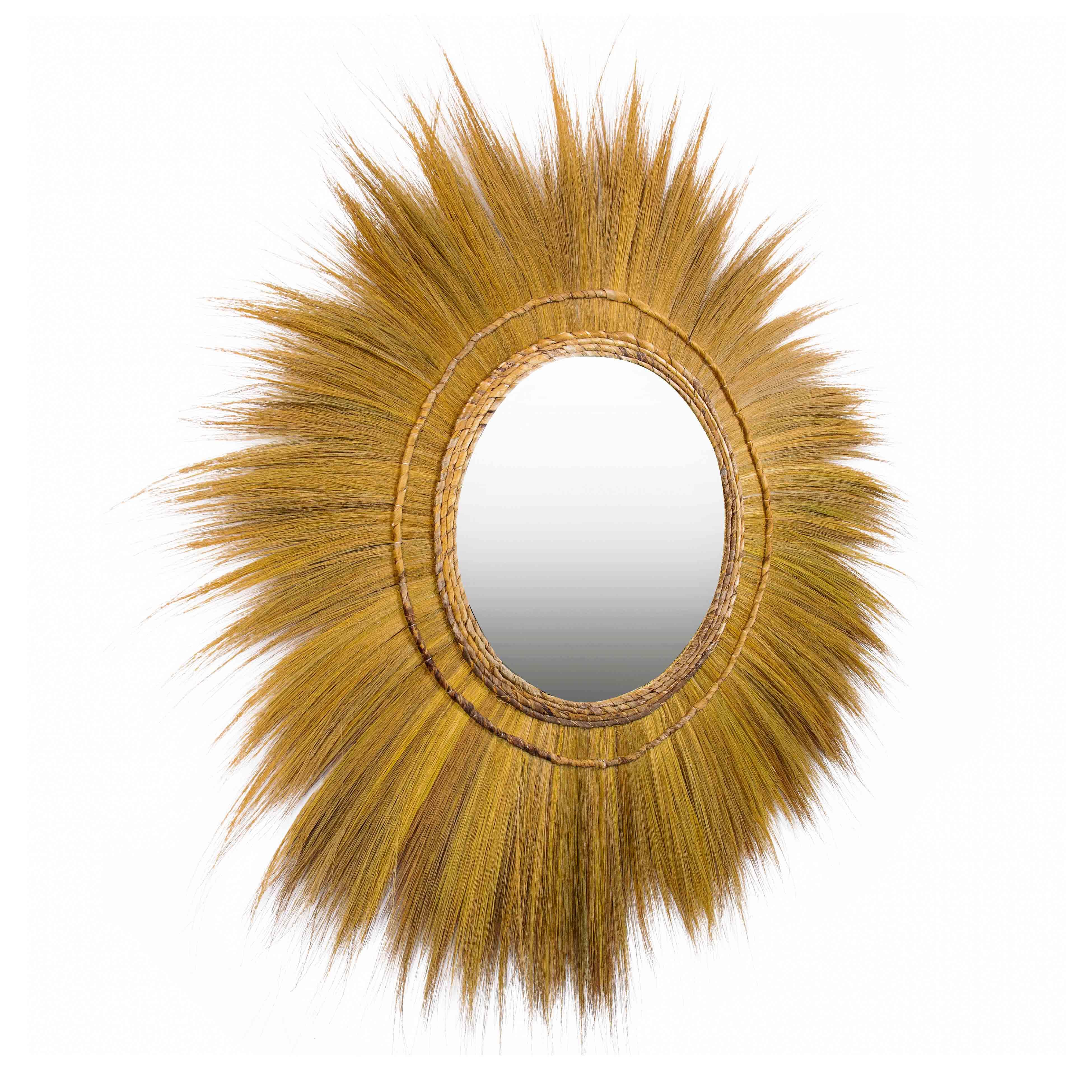 Miroir mural rond en gazon naturel Mettu