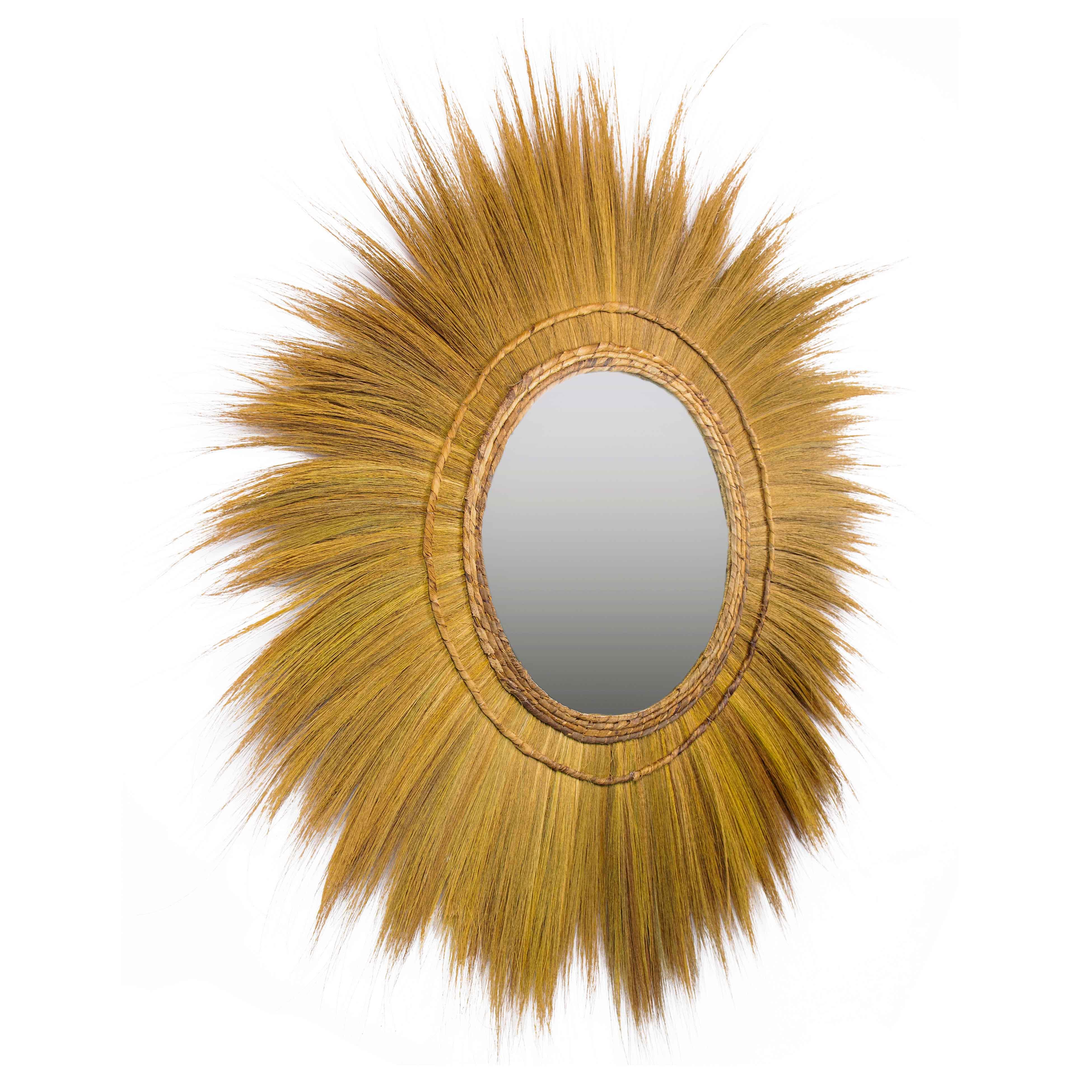 Miroir mural rond en gazon naturel Mettu