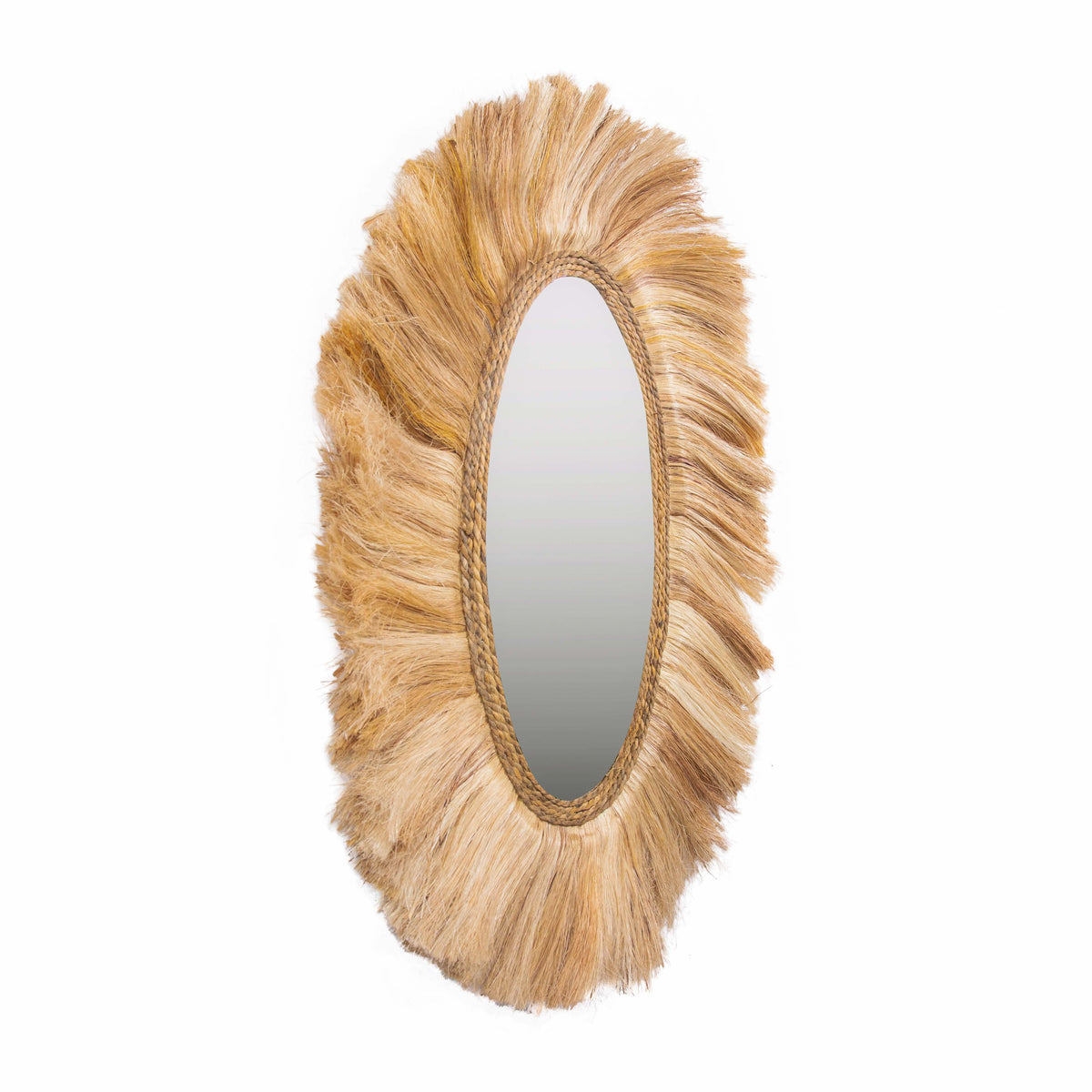 Miroir mural ovale tribal en herbe d'abaca naturelle