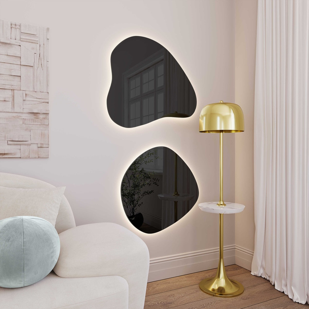 Miroir mural teinté noir en forme de larme à LED Phoebe