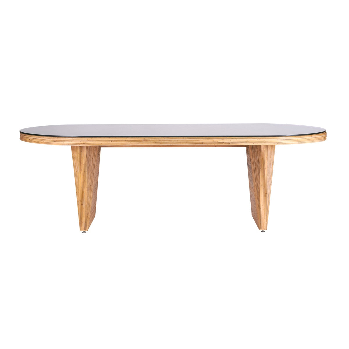 Table à manger ovale en rotin naturel et verre Caren de 95 po