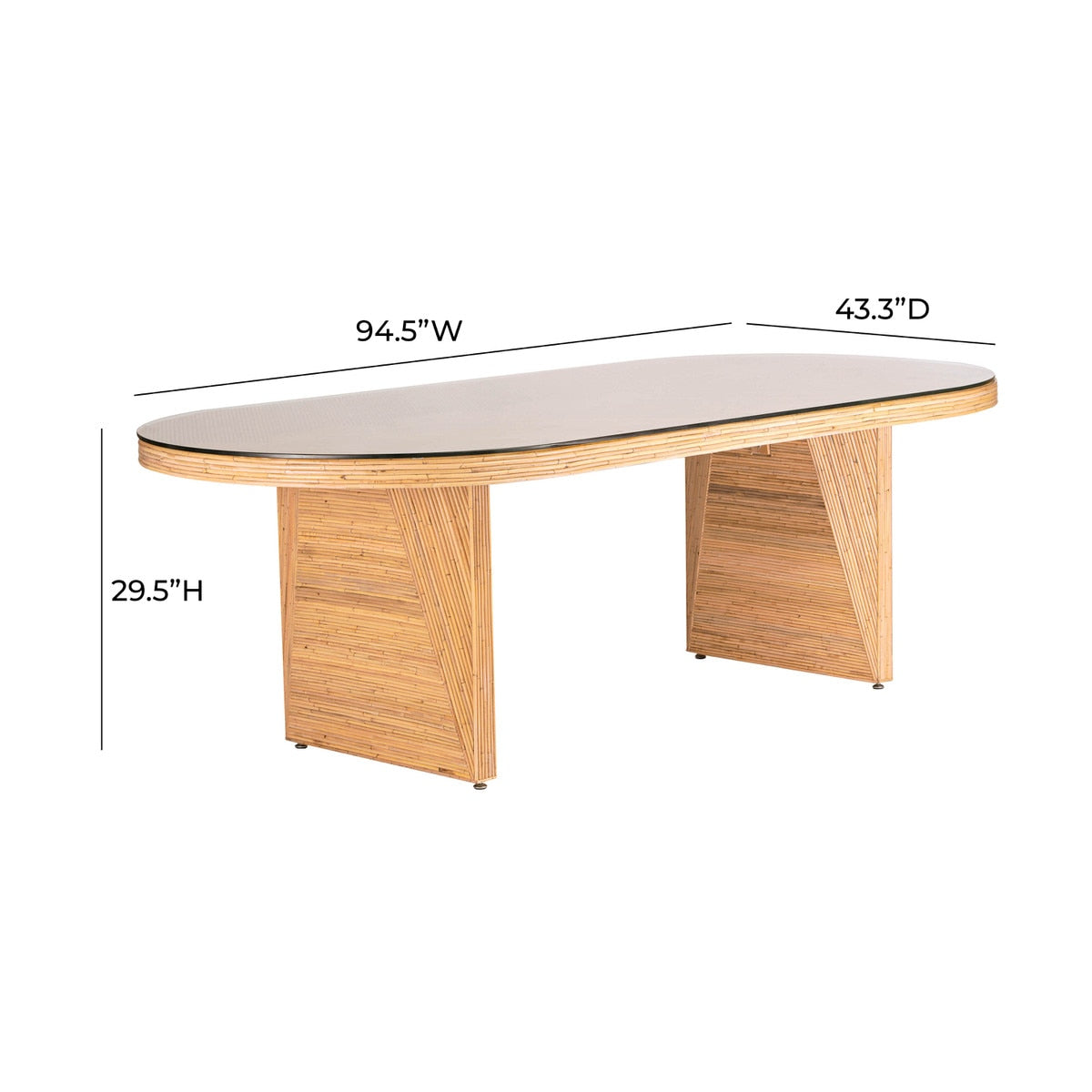 Table à manger ovale en rotin naturel et verre Caren de 95 po