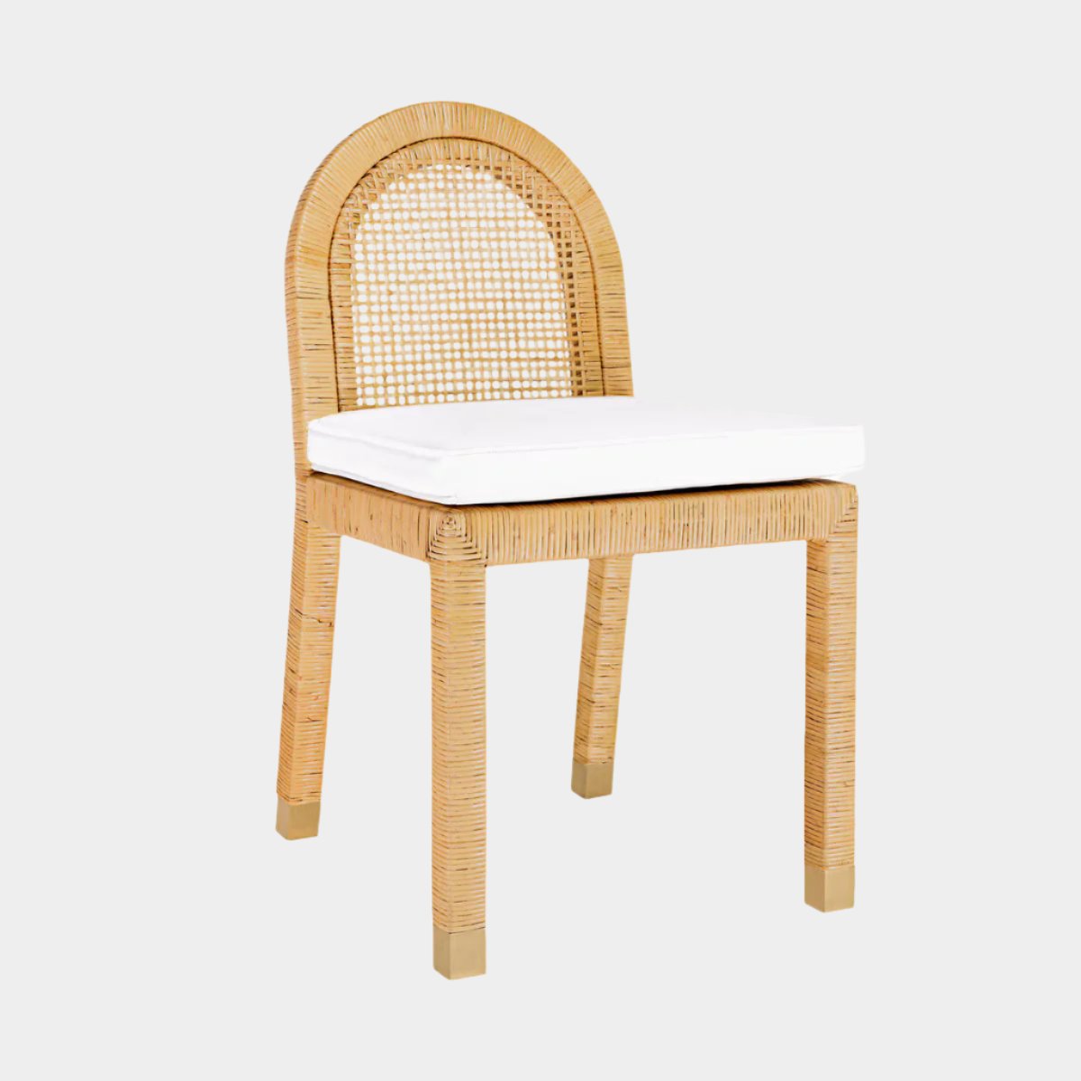 Chaise de salle à manger à dossier arqué en rotin naturel et tissu performant Amara