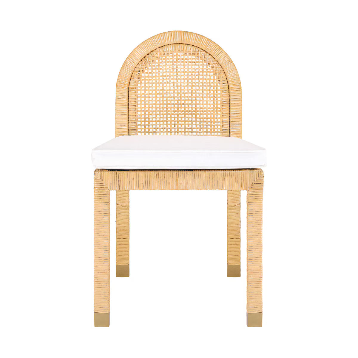 Chaise de salle à manger à dossier arqué en rotin naturel et tissu performant Amara