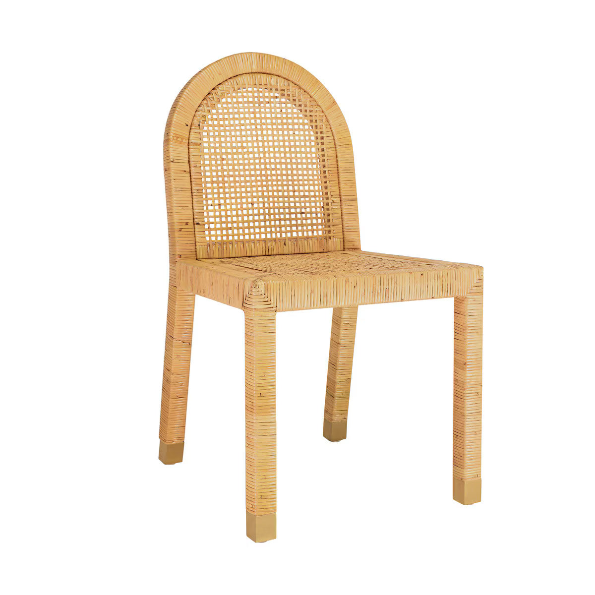 Chaise de salle à manger à dossier arqué en rotin naturel et tissu performant Amara