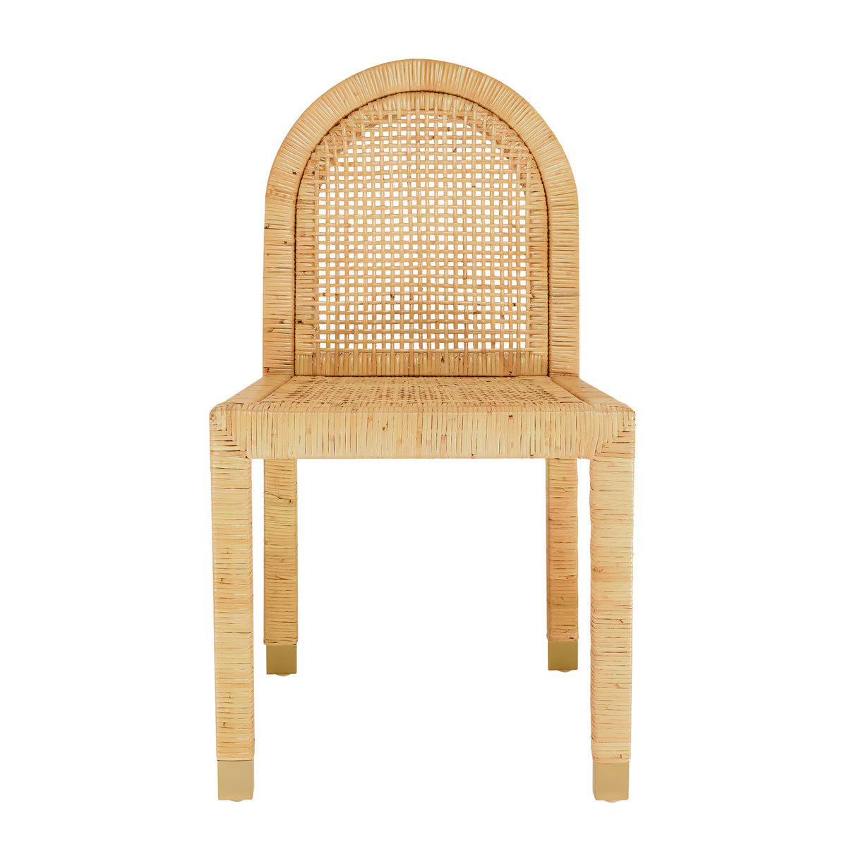 Chaise de salle à manger à dossier arqué en rotin naturel et tissu performant Amara