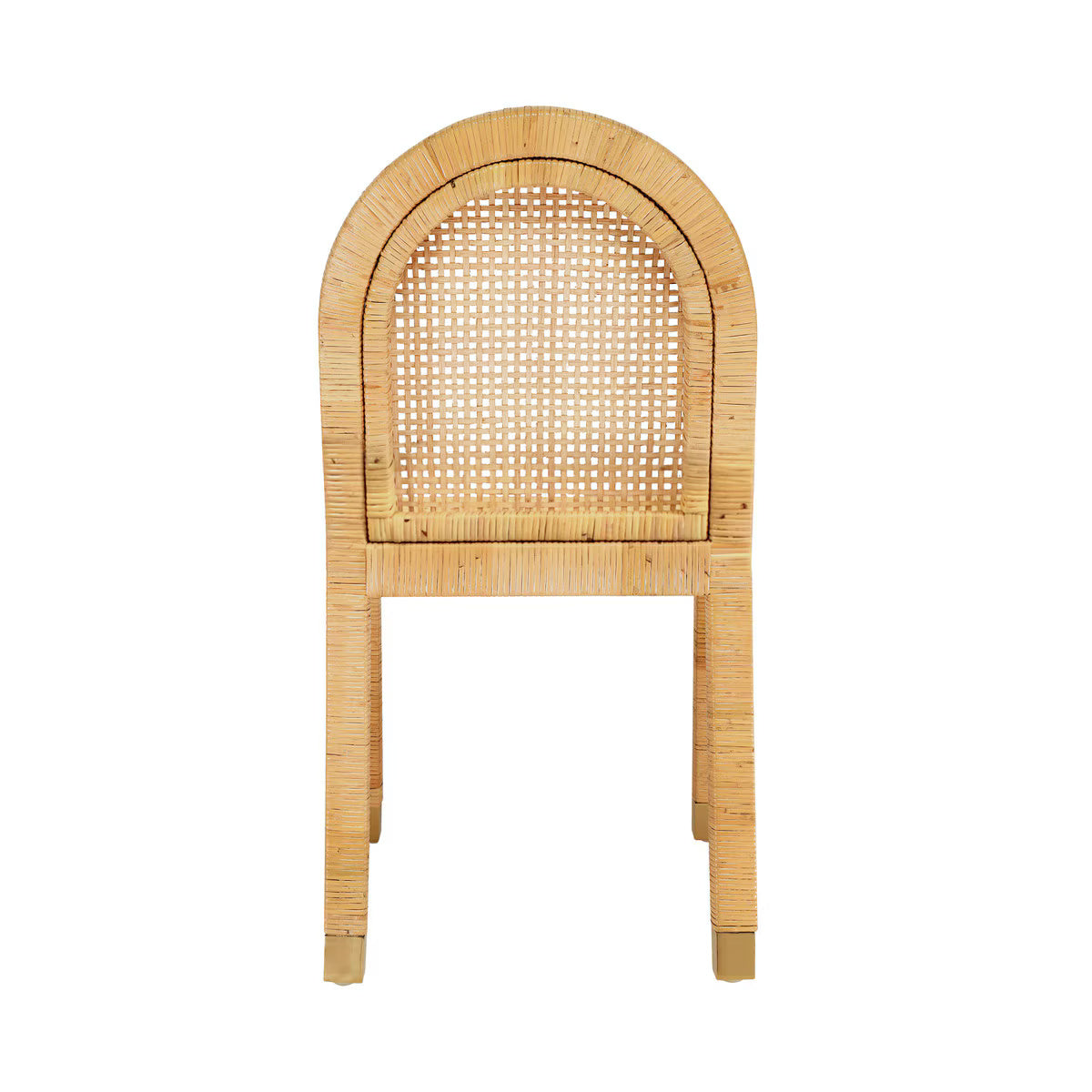 Chaise de salle à manger à dossier arqué en rotin naturel et tissu performant Amara