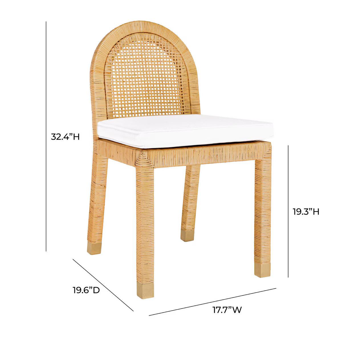 Chaise de salle à manger à dossier arqué en rotin naturel et tissu performant Amara