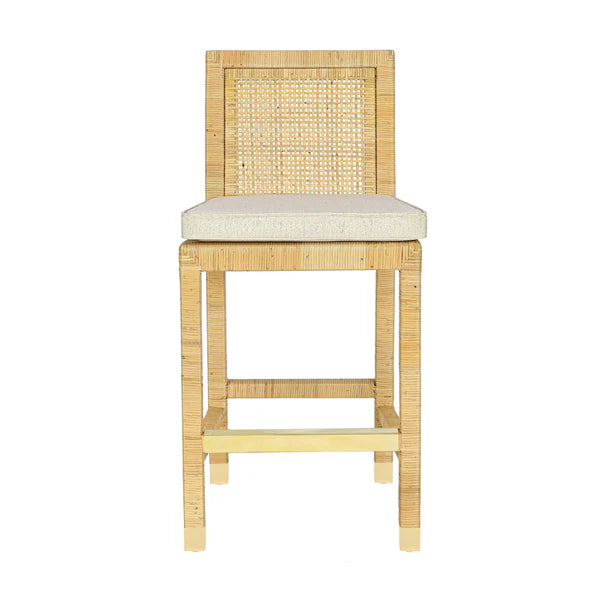 Amara Rattan & Cream Linen Stool