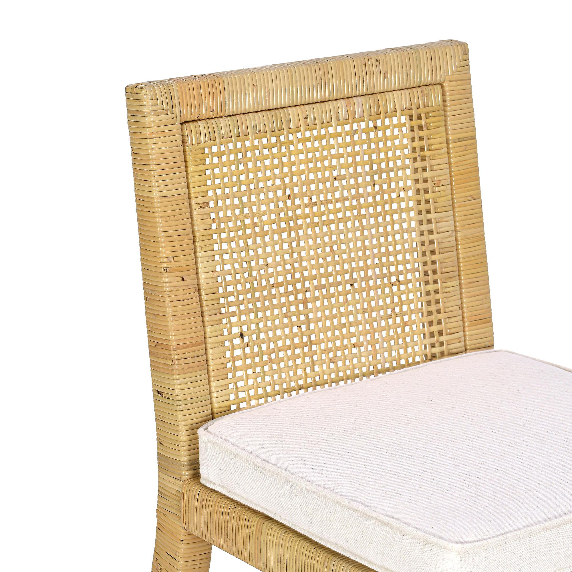 Amara Rattan & Cream Contract-Grade Linen Stool