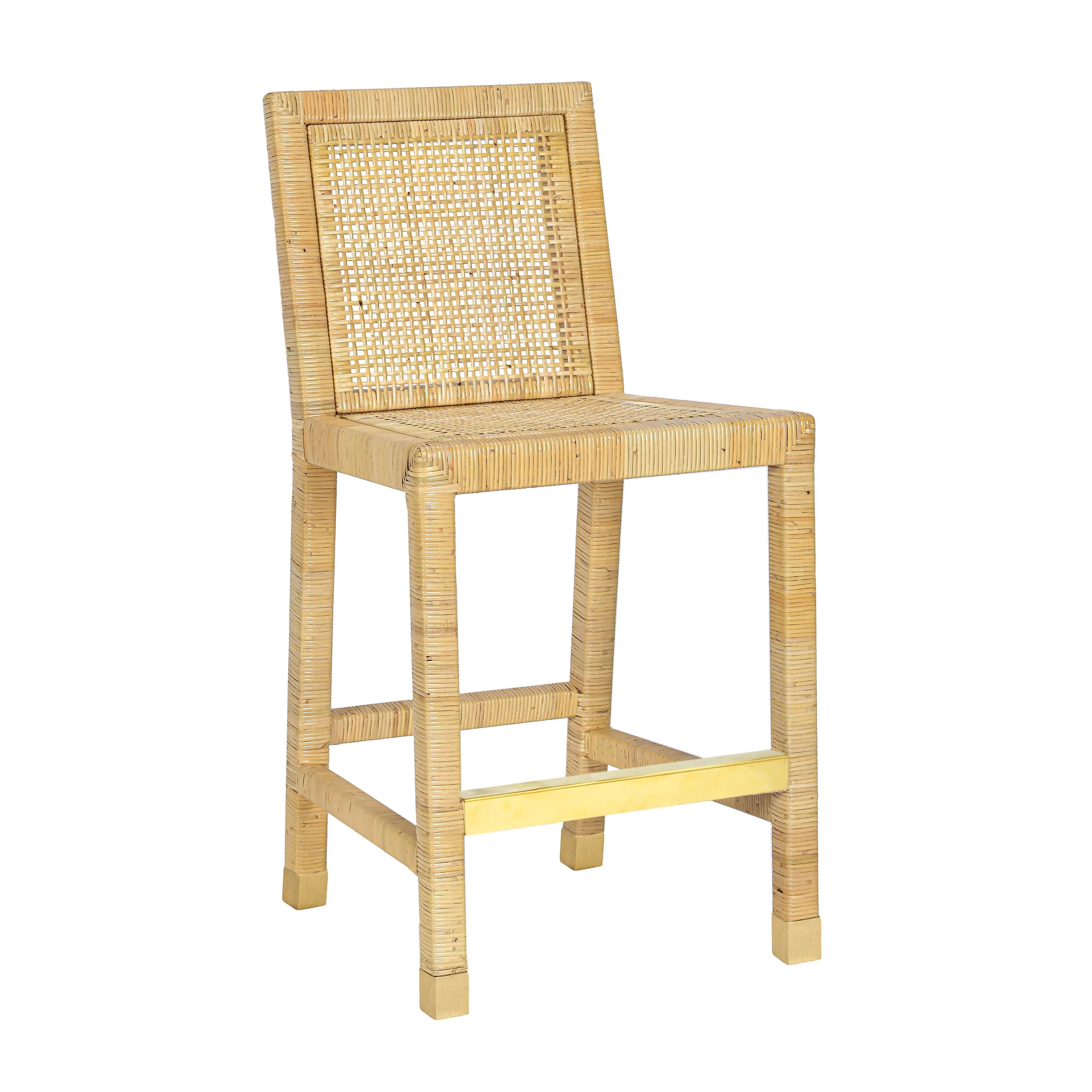 Amara Rattan & Cream Contract-Grade Linen Stool