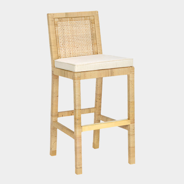 Amara Rattan & Cream Linen Stool