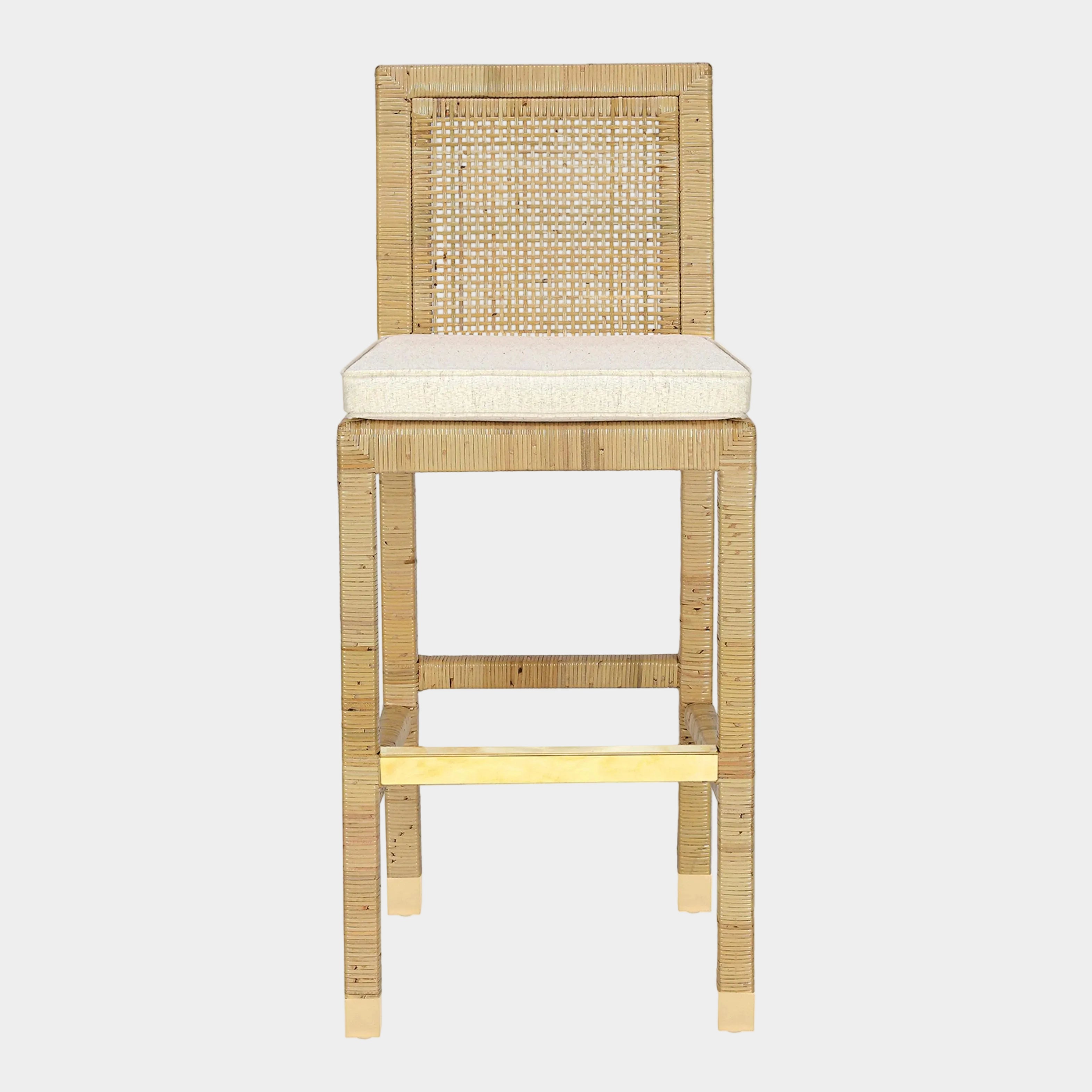 Amara Rattan & Cream Contract-Grade Linen Stool