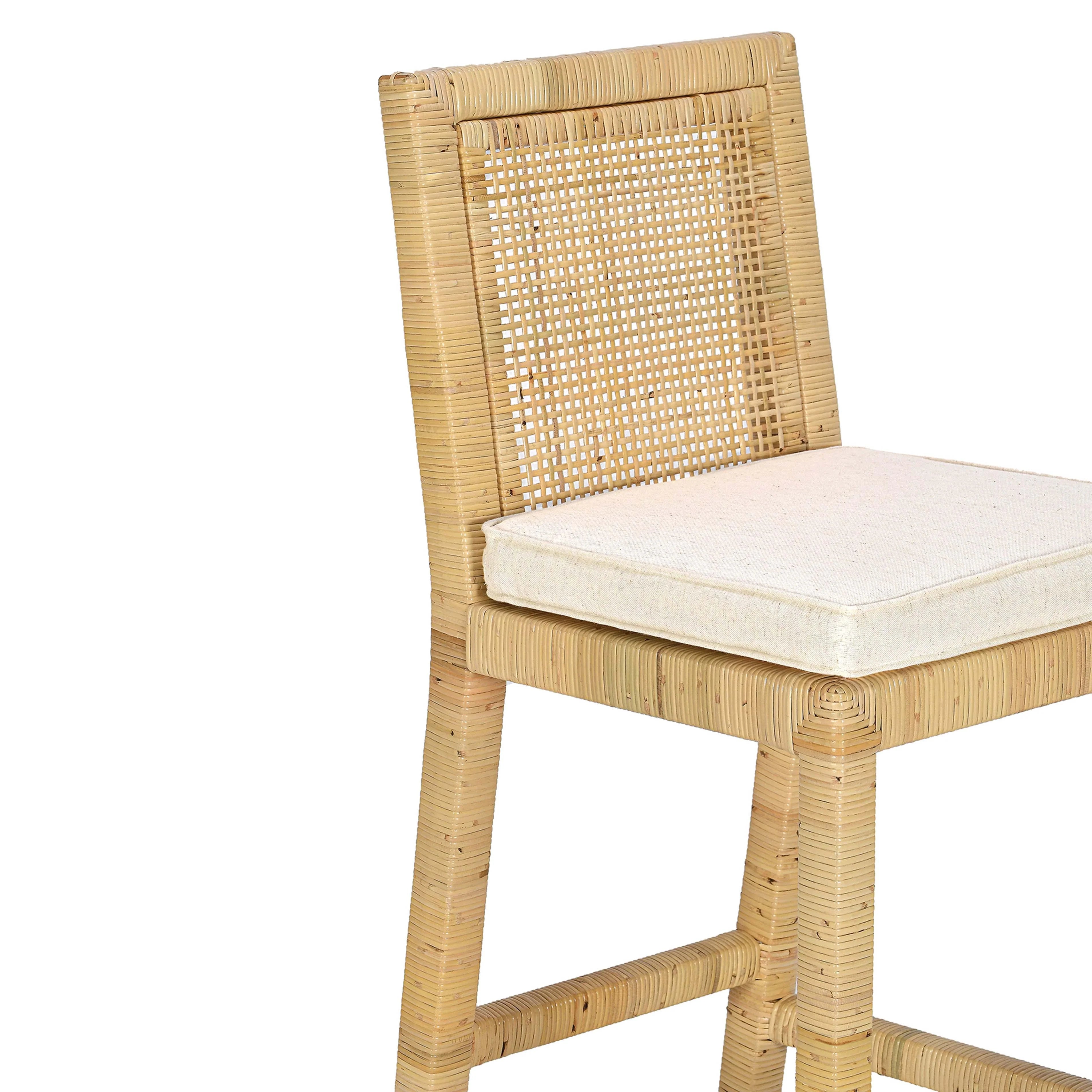 Amara Rattan & Cream Contract-Grade Linen Stool