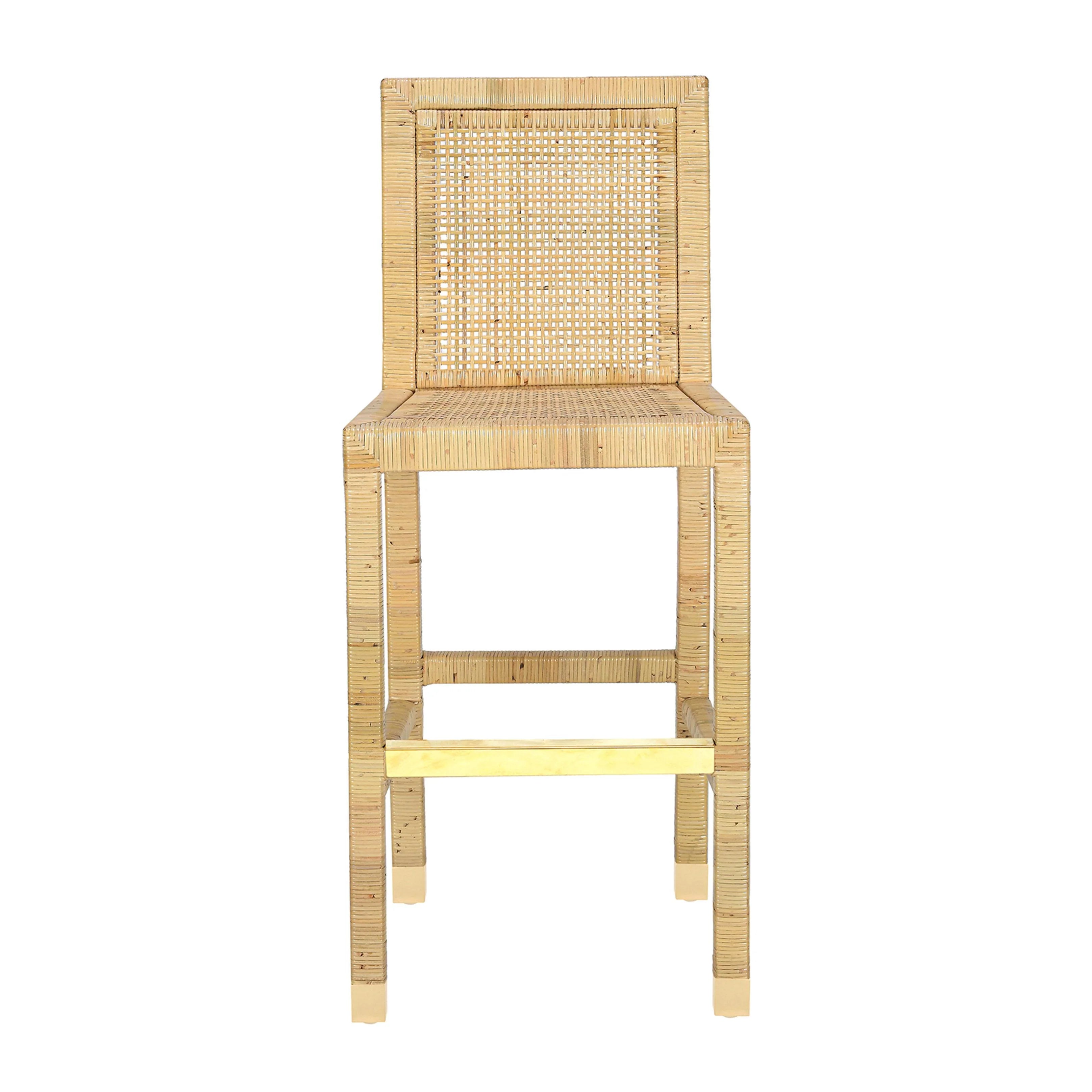 Amara Rattan & Cream Contract-Grade Linen Stool