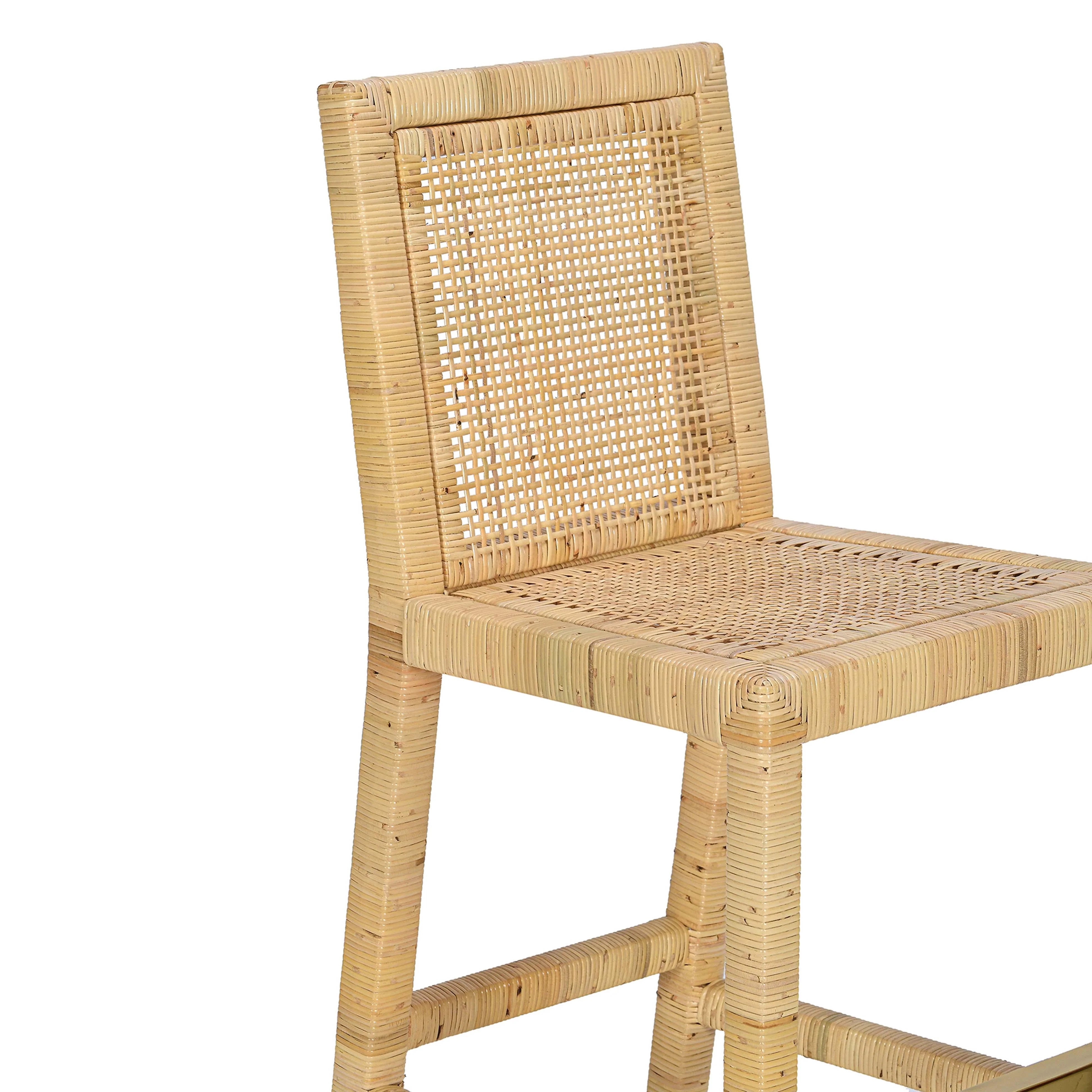 Amara Rattan & Cream Contract-Grade Linen Stool