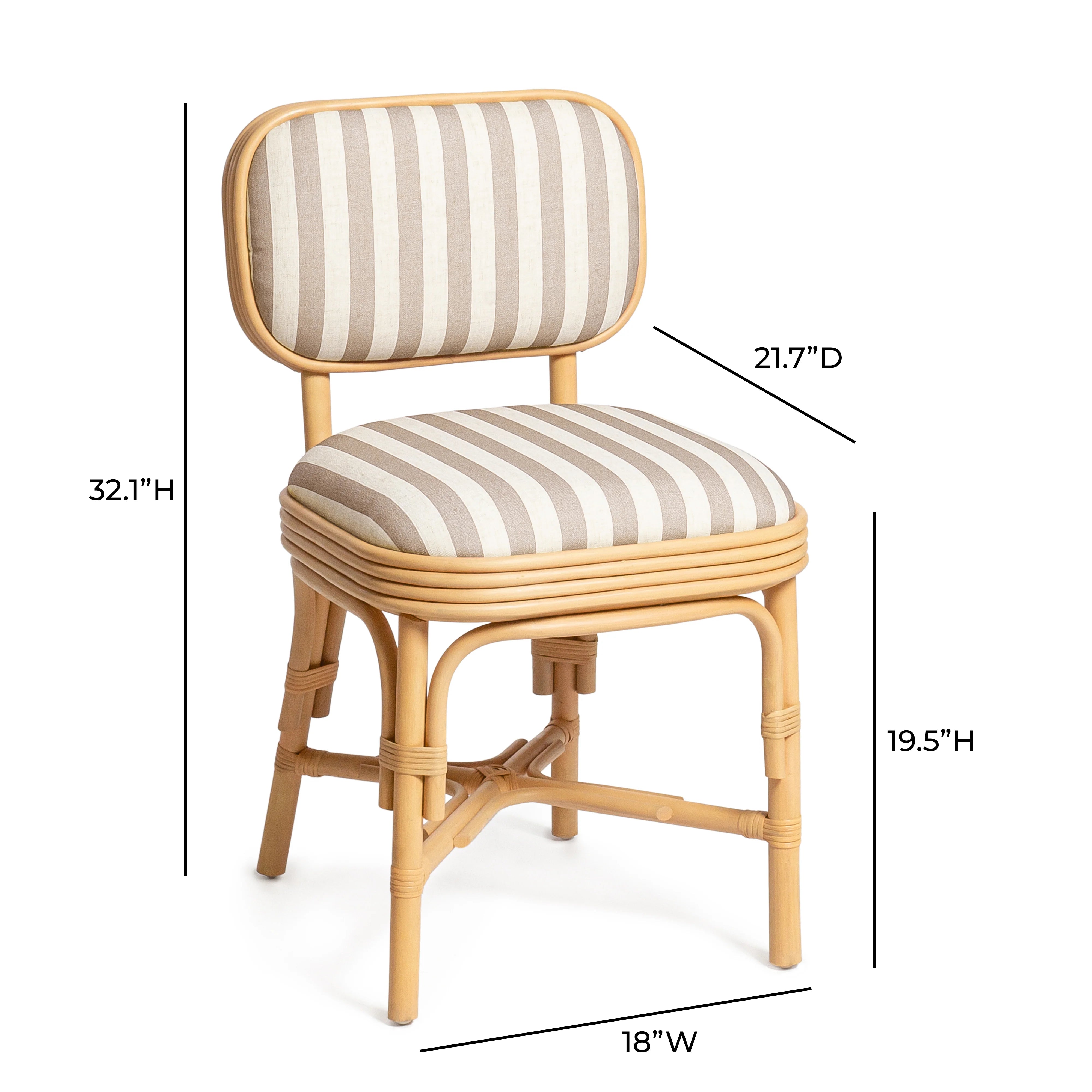 Dorine Striped Performance Linen & Rattan Dining Chair