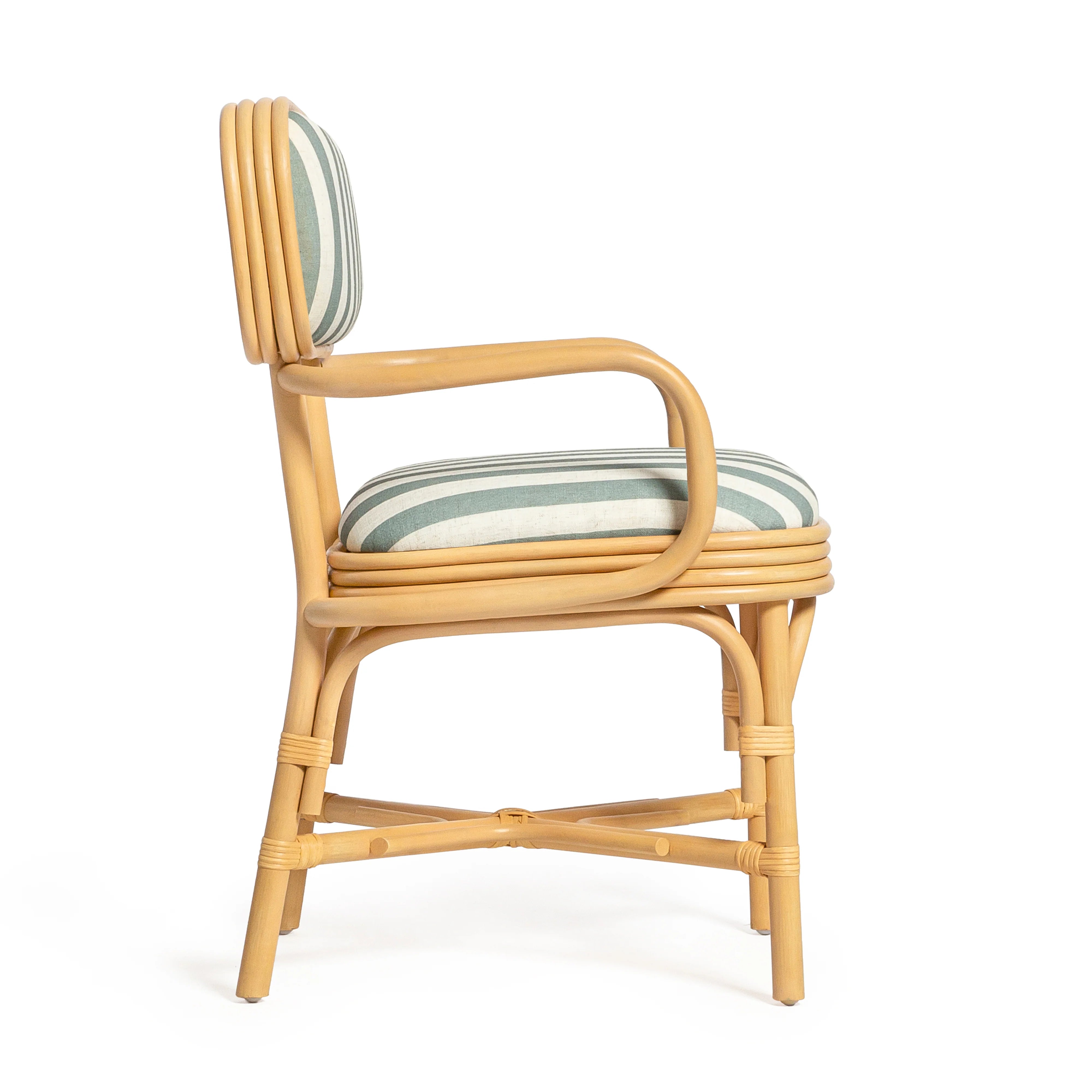 Dorine Striped Performance Linen & Rattan Dining Armchair