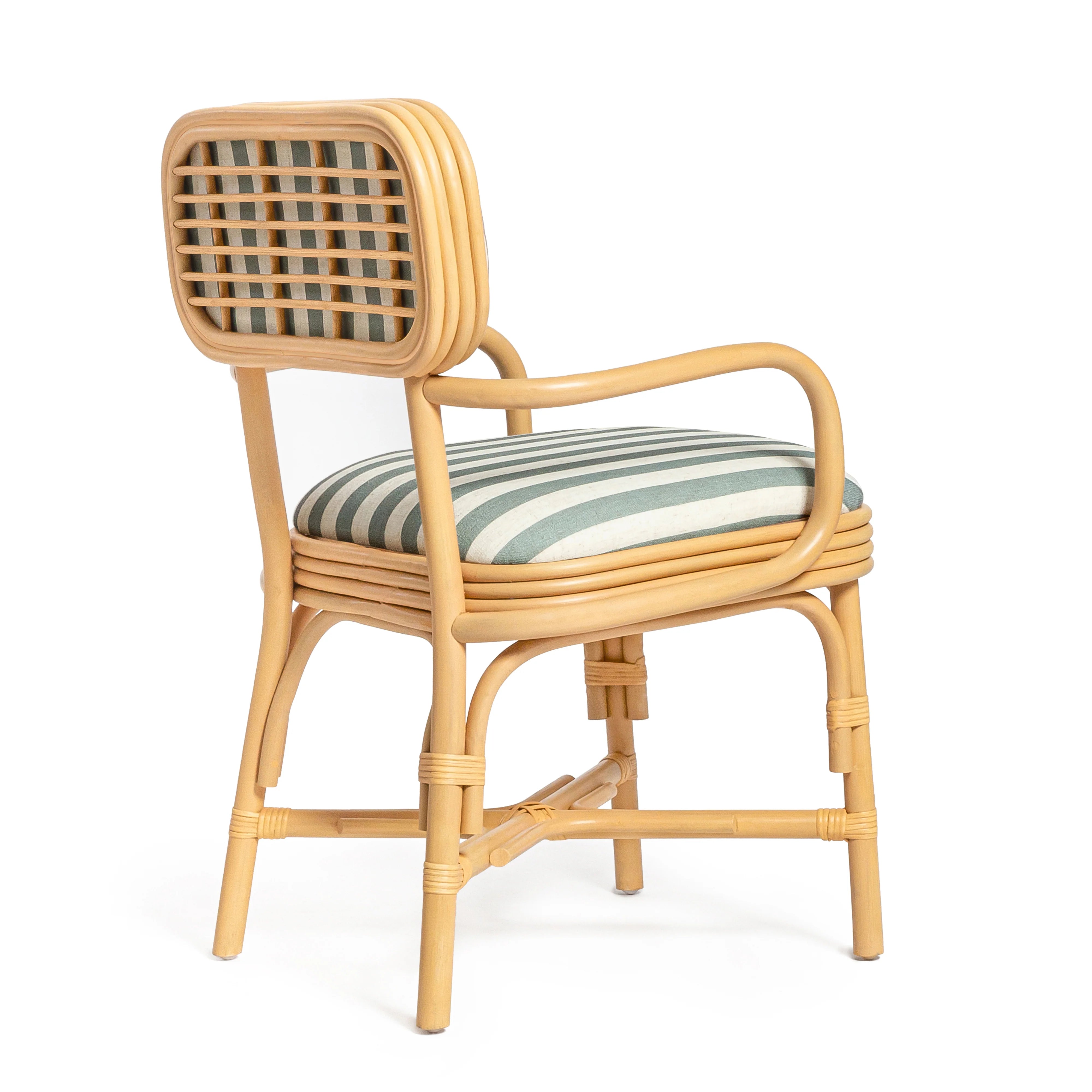 Dorine Striped Performance Linen & Rattan Dining Armchair
