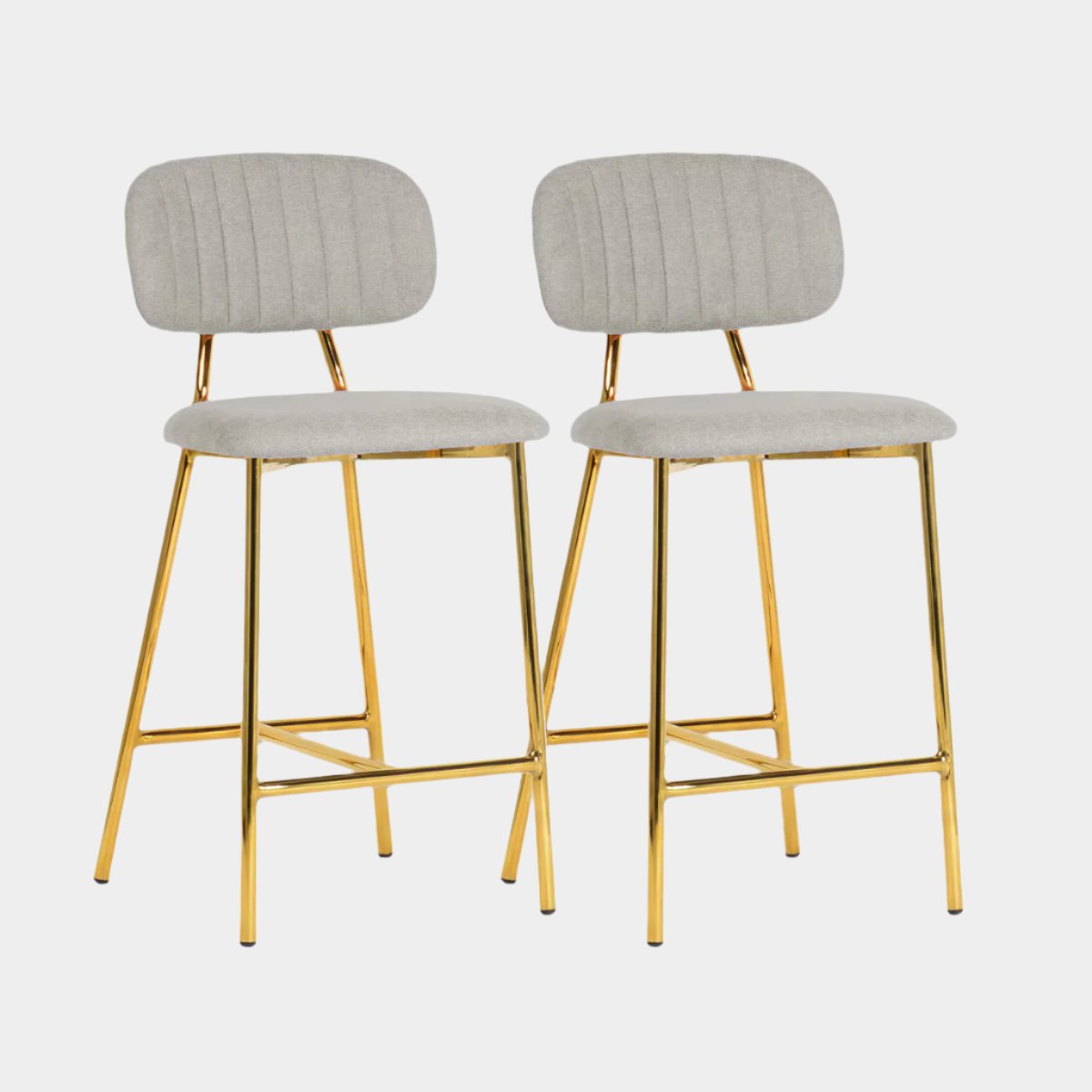 Tabouret de bar Ariana gris avec pieds dorés - Lot de 2