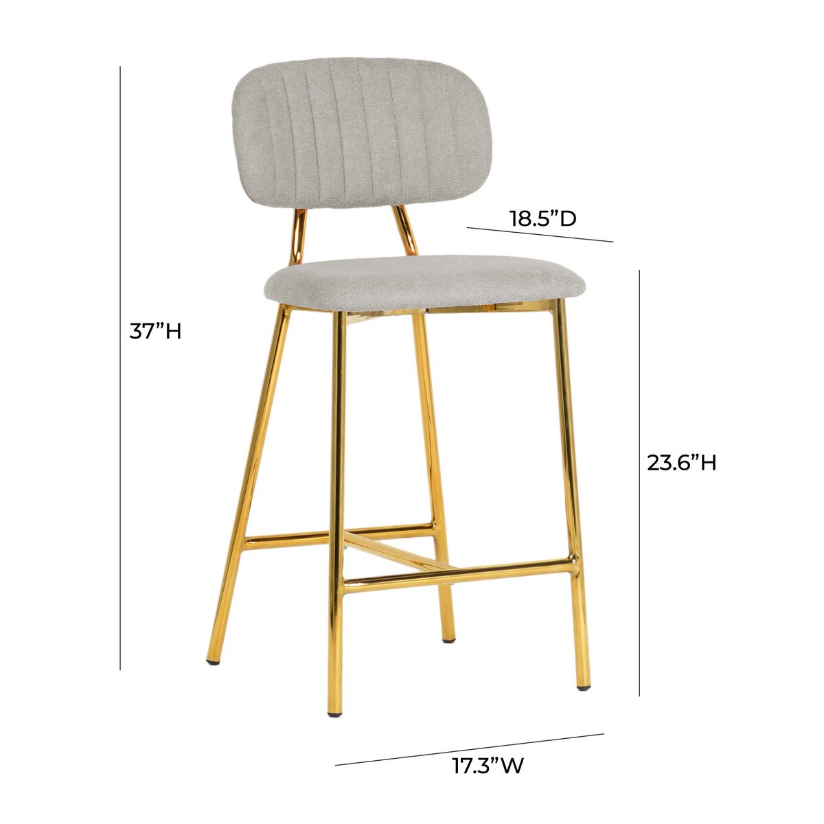 Tabouret de bar Ariana gris avec pieds dorés - Lot de 2