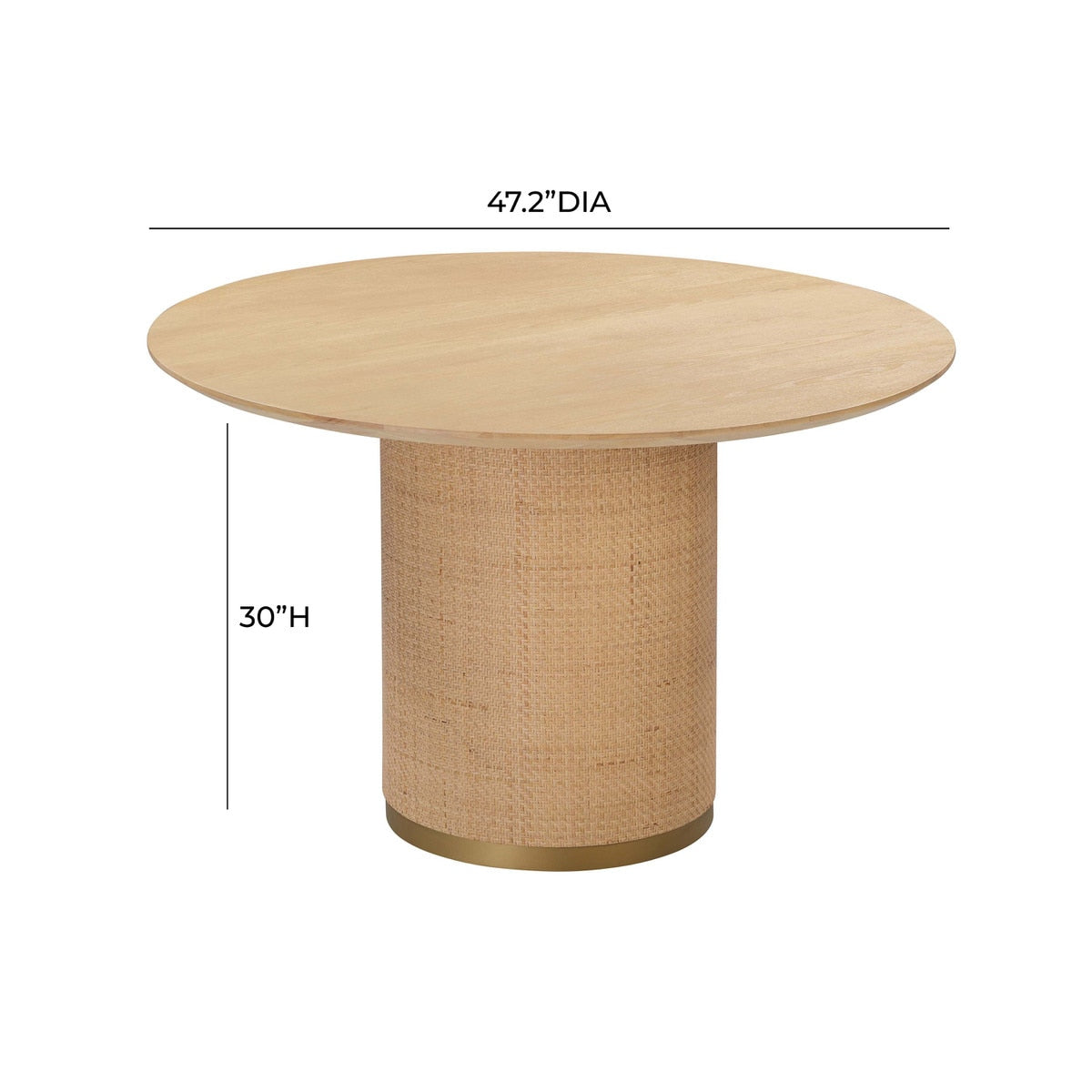 Table à manger ronde en frêne naturel et rotin Akiba de 47 po