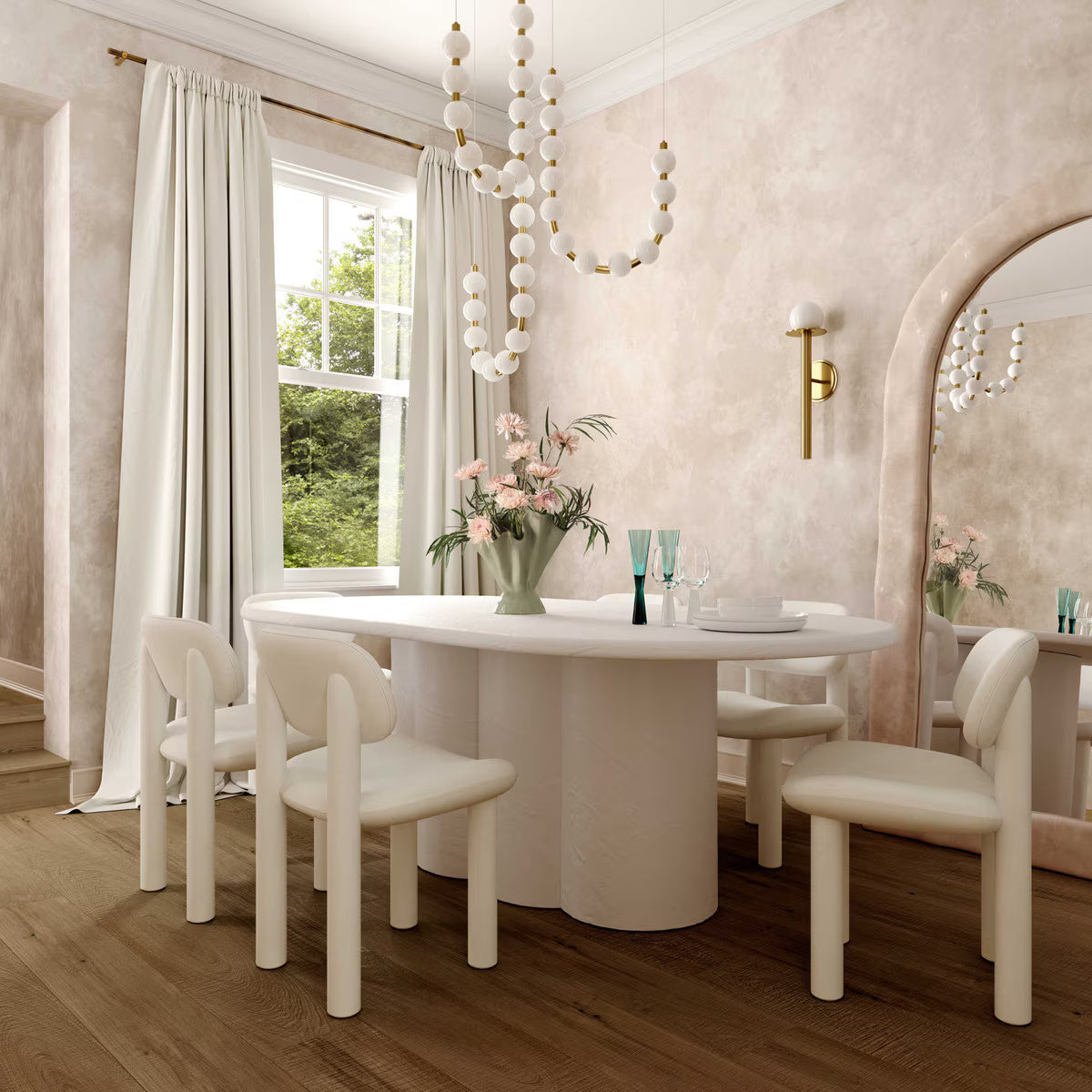 Chaise de salle à manger en velours blanc ivoire Elise
