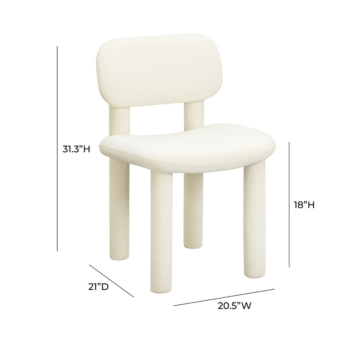 Chaise de salle à manger en velours blanc ivoire Elise