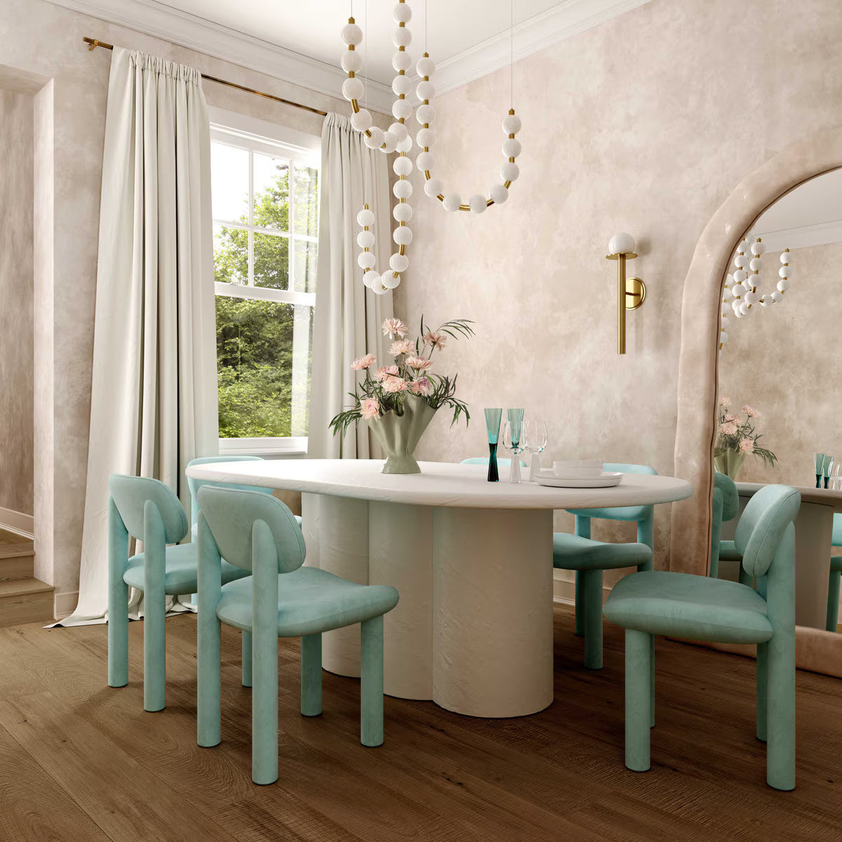 Chaise de salle à manger en velours bleu pâle Elise