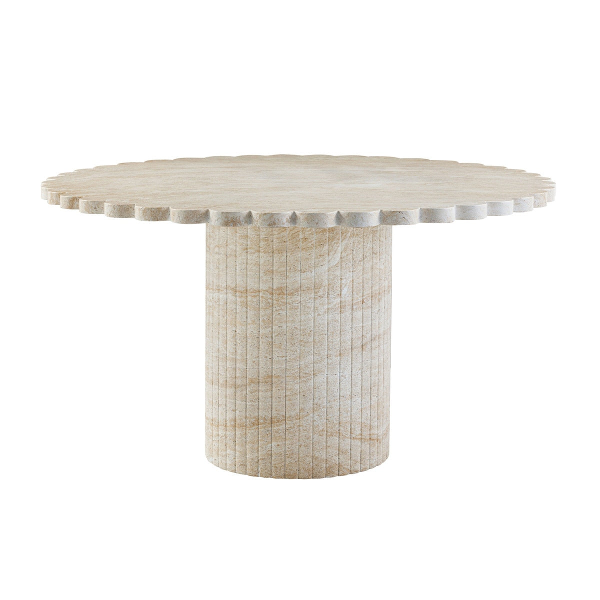 Table à manger ronde d'intérieur/extérieur de 54 po avec finition en travertin délavé Blossom