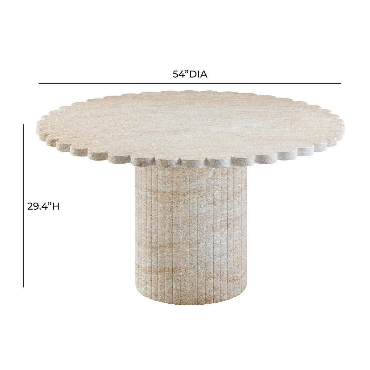 Table à manger ronde d'intérieur/extérieur de 54 po avec finition en travertin délavé Blossom