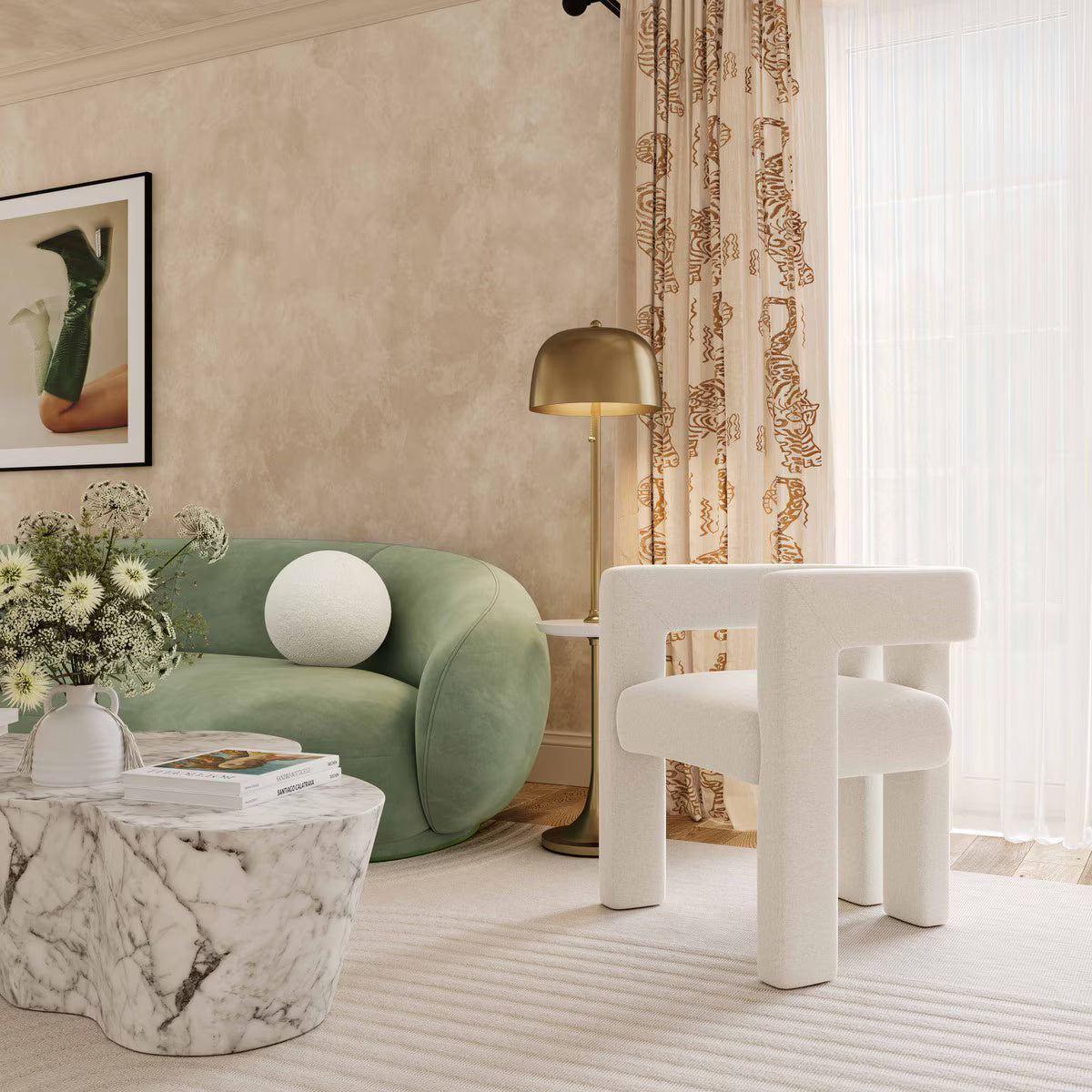 Chaise en tissu recyclé blanc Sloane Bone